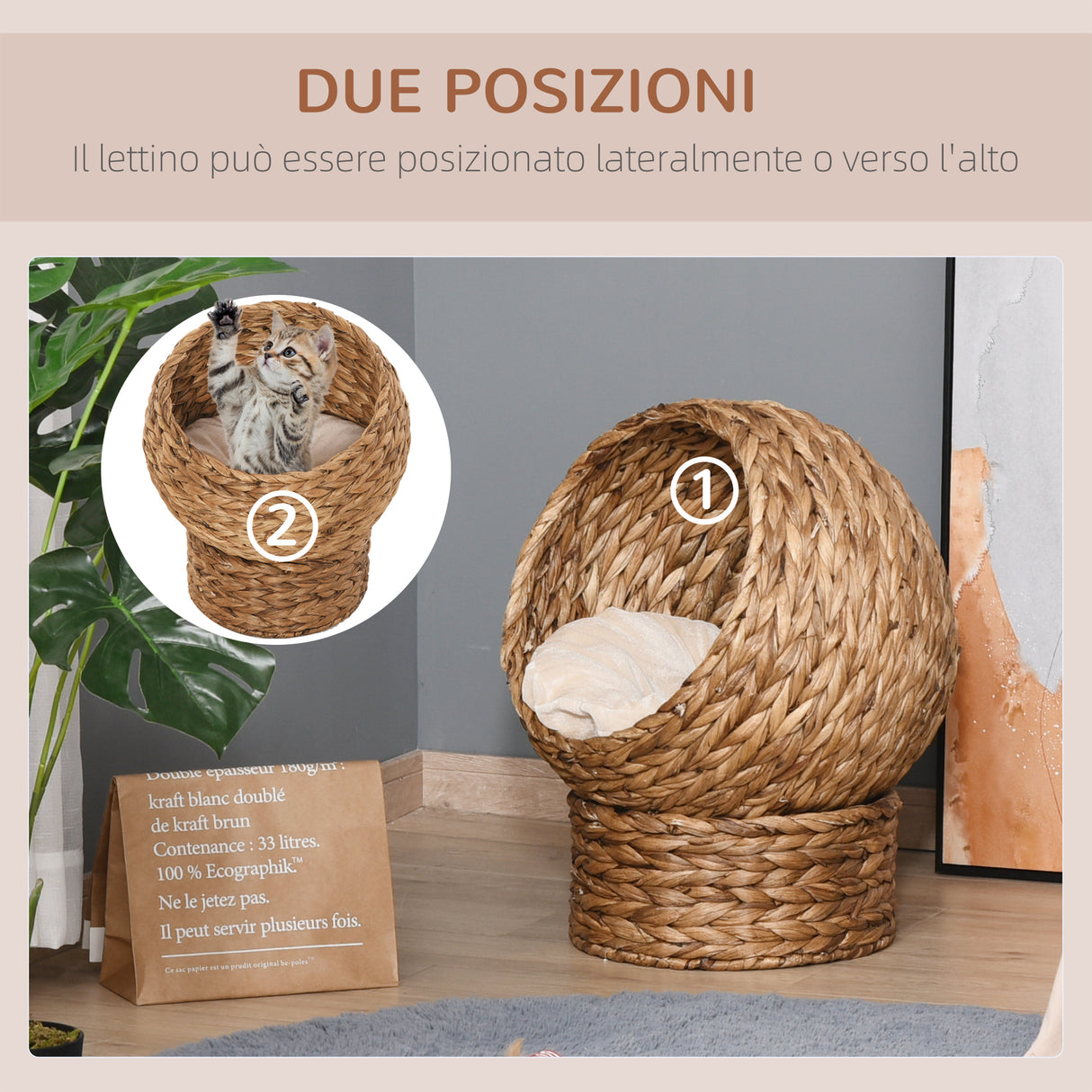 easycomfort easycomfort cuccia per gatti rialzata in giacinto dacqua e ferro con cuscino rimovibile e lavabile 50x42x60 cm marrone