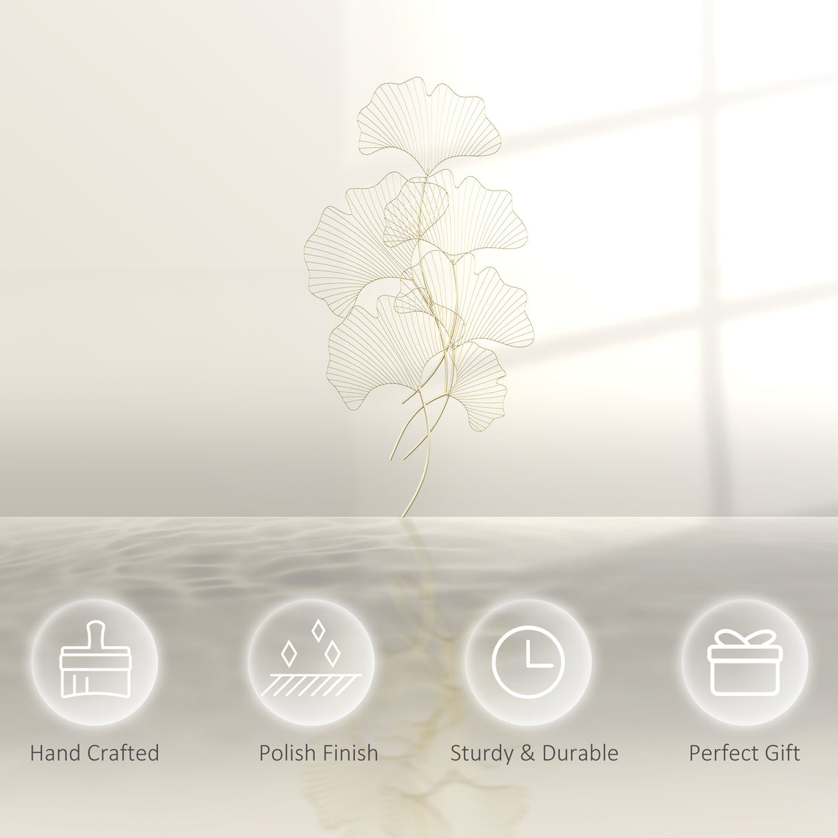 easycomfort easycomfort decorazione murale 3d in metallo wall art dorata a forma di foglia di ginkgo 51 x 94 5cm