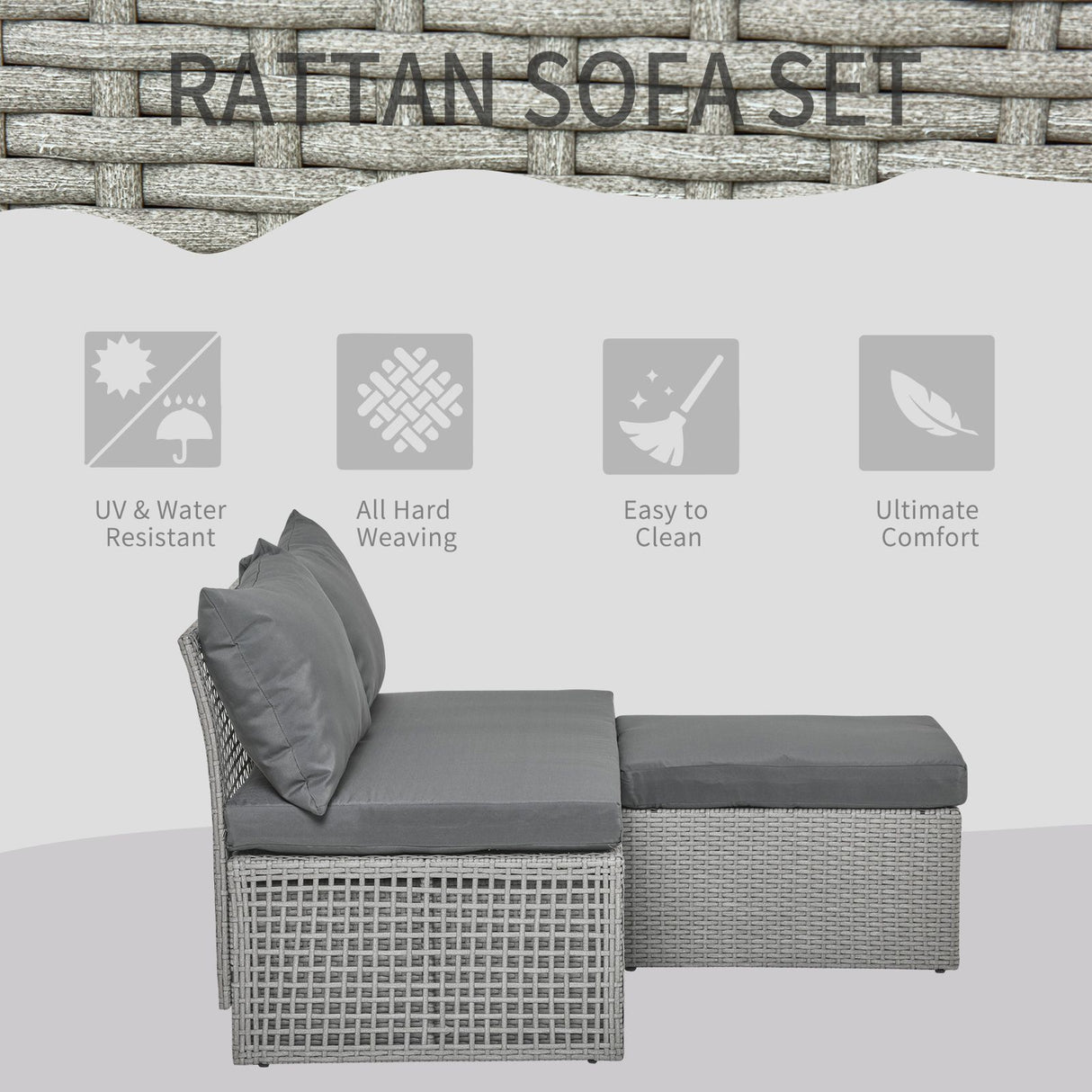 easycomfort easycomfort divano 2 posti con contenitore e pouf in rattan pe salvaspazio con cuscini grigio ean 8055776916262