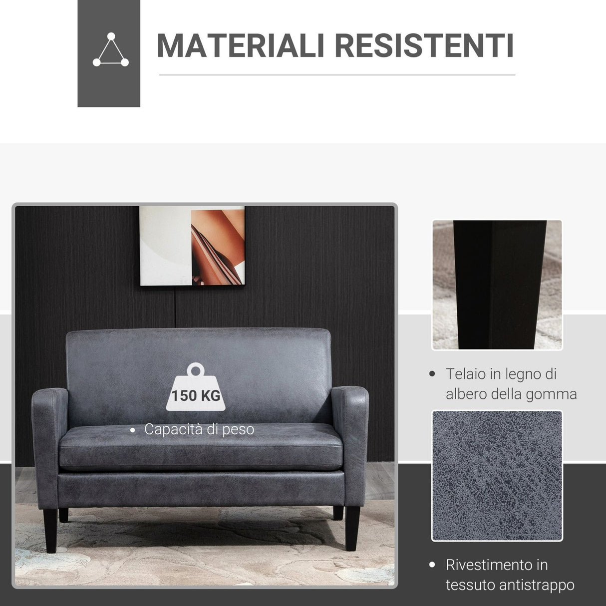 easycomfort easycomfort divano 2 posti con rivestimento in tessuto grigio 122x72x74cm ean 8055776916156