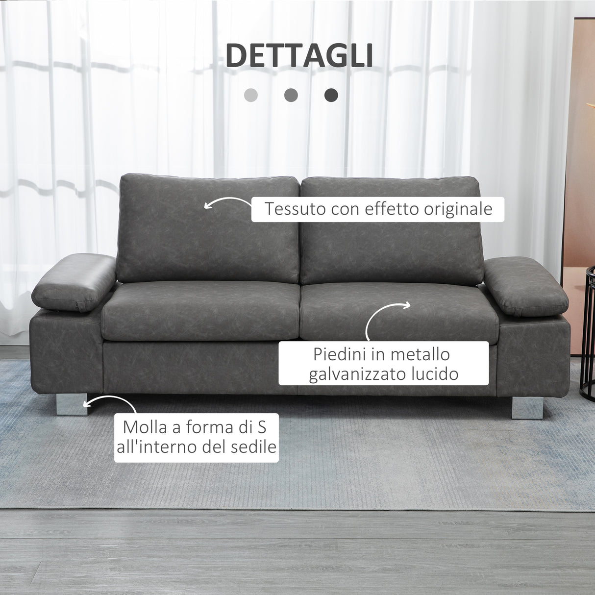 easycomfort easycomfort divano 2 posti da salotto e ufficio salvaspazio con seduta imbottita e braccioli regolabili 200x88x86 cm grigio