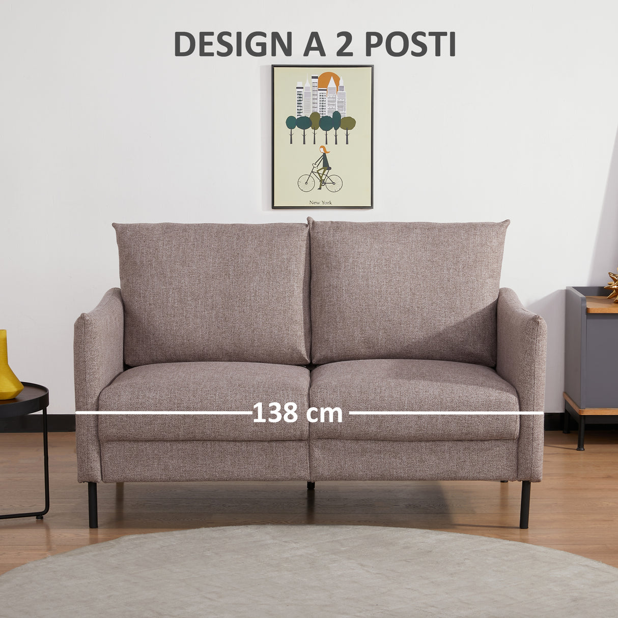 easycomfort easycomfort divano 2 posti in legno per casa e ufficio con seduta rivestita in tessuto effetto lino 138x83x85 cm caffe