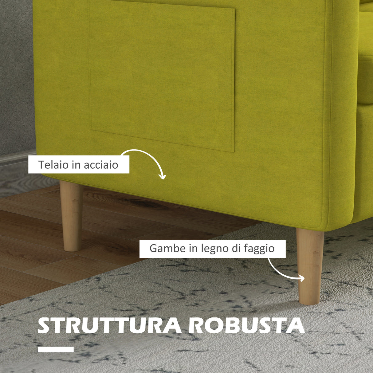 easycomfort easycomfort divano 2 posti in tessuto effetto lino con tasche laterali e cuscini 143x76x83 cm giallo