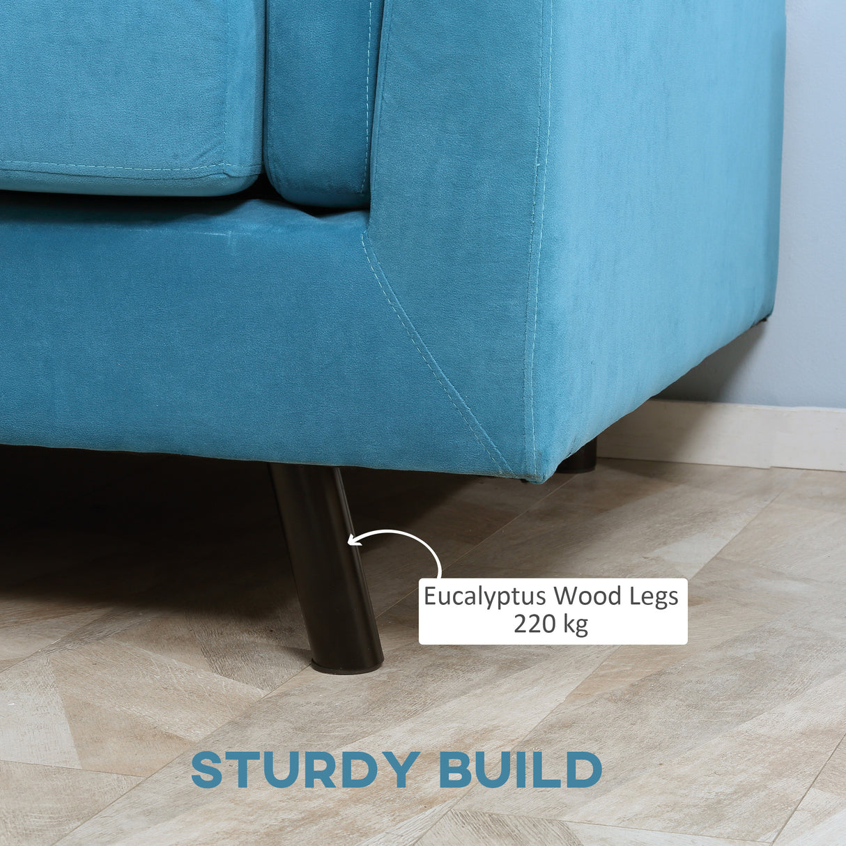 easycomfort easycomfort divano 2 posti moderno con braccioli imbottiti in tessuto effetto velluto e gambe in legno 170x90x85 cm blu