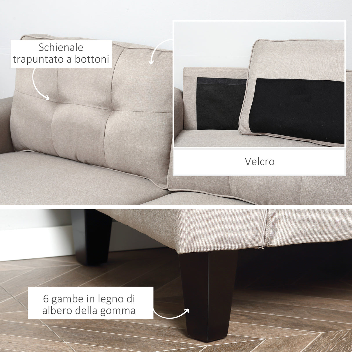 easycomfort easycomfort divano 3 posti con rivestimento in tessuto effetto lino divano moderno imbottito con 6 gambe in legno e braccioli beige