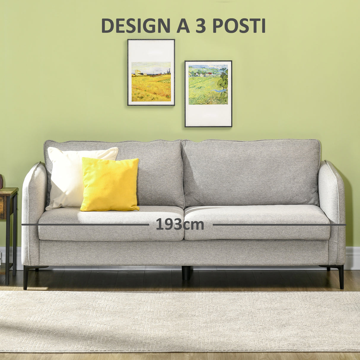 easycomfort easycomfort divano 3 posti in tessuto grigio con 5 piedini e doghe 193x78x71cm
