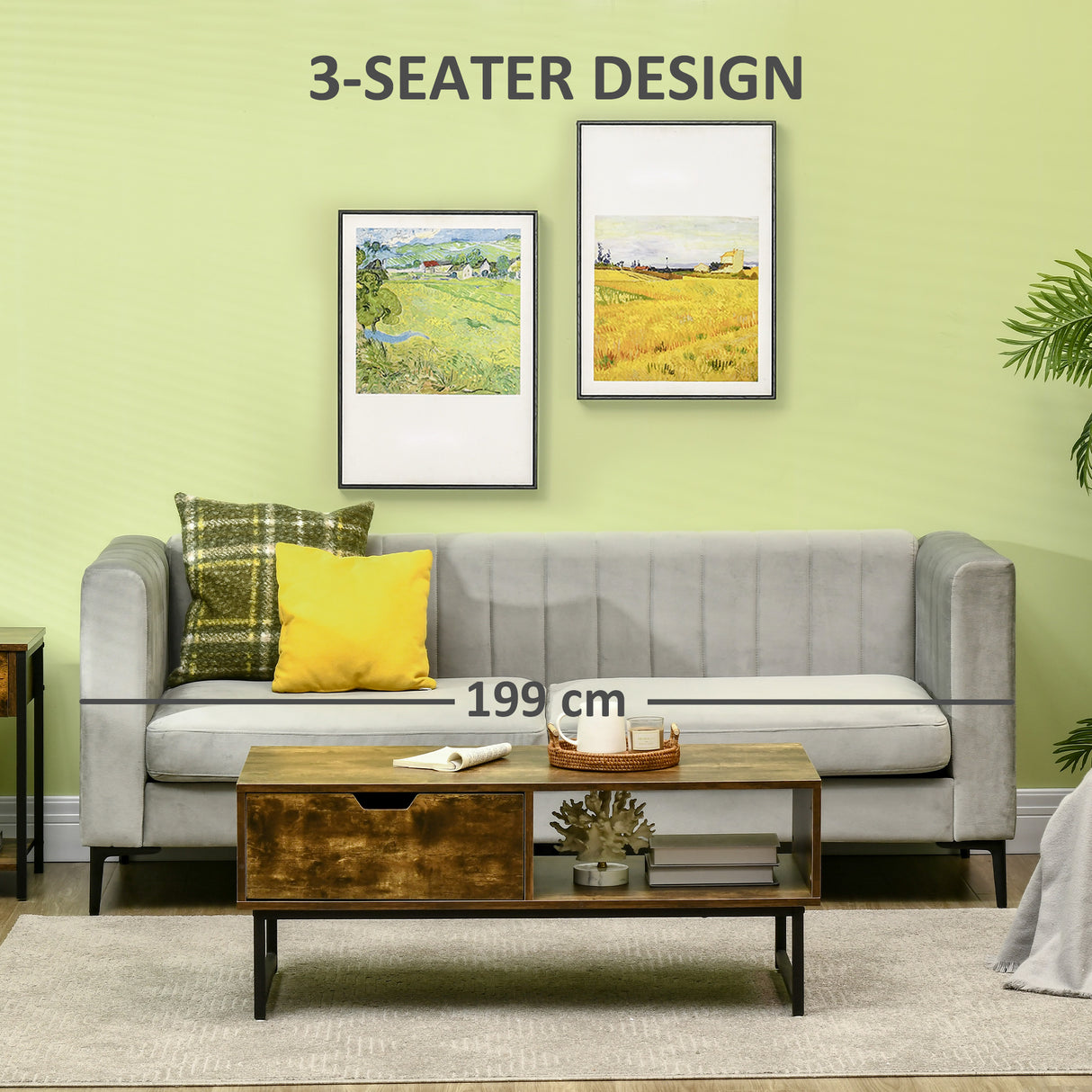 easycomfort easycomfort divano 3 posti in velluto grigio con 5 piedini e doghe 199x72x75cm