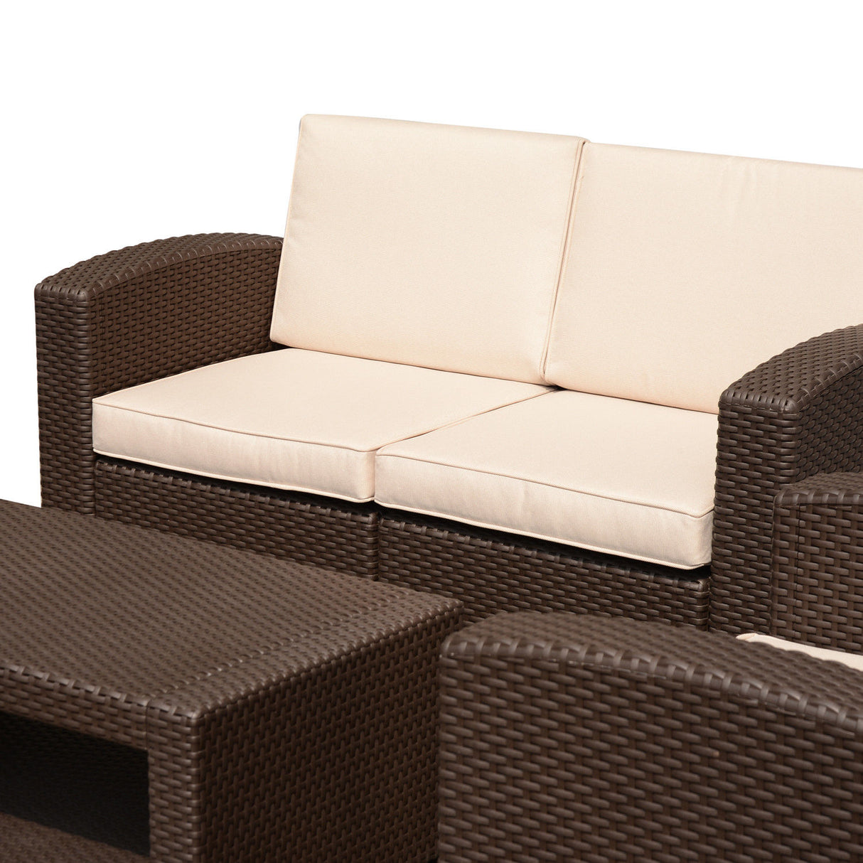 easycomfort easycomfort divano a 2 posti in pe rattan con cuscini marrone 141x71x75cm ean 8055776915661