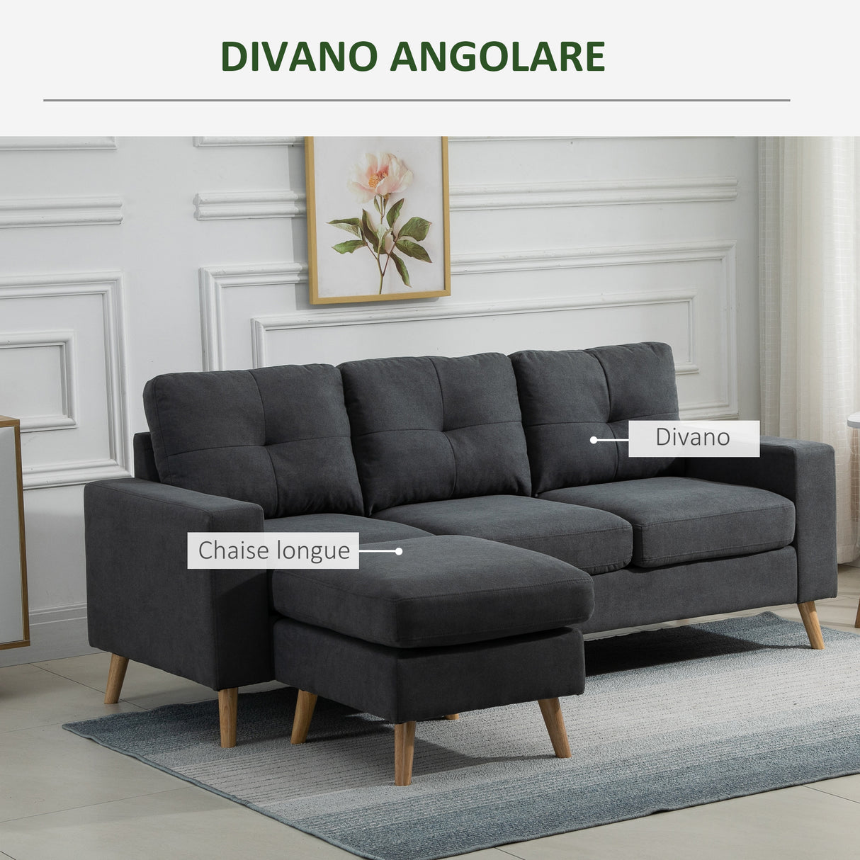 easycomfort easycomfort divano angolare 3 posti con penisola chaise longue reversibile design moderno in lino grigio 193x136x 85cm ean 8054144138480