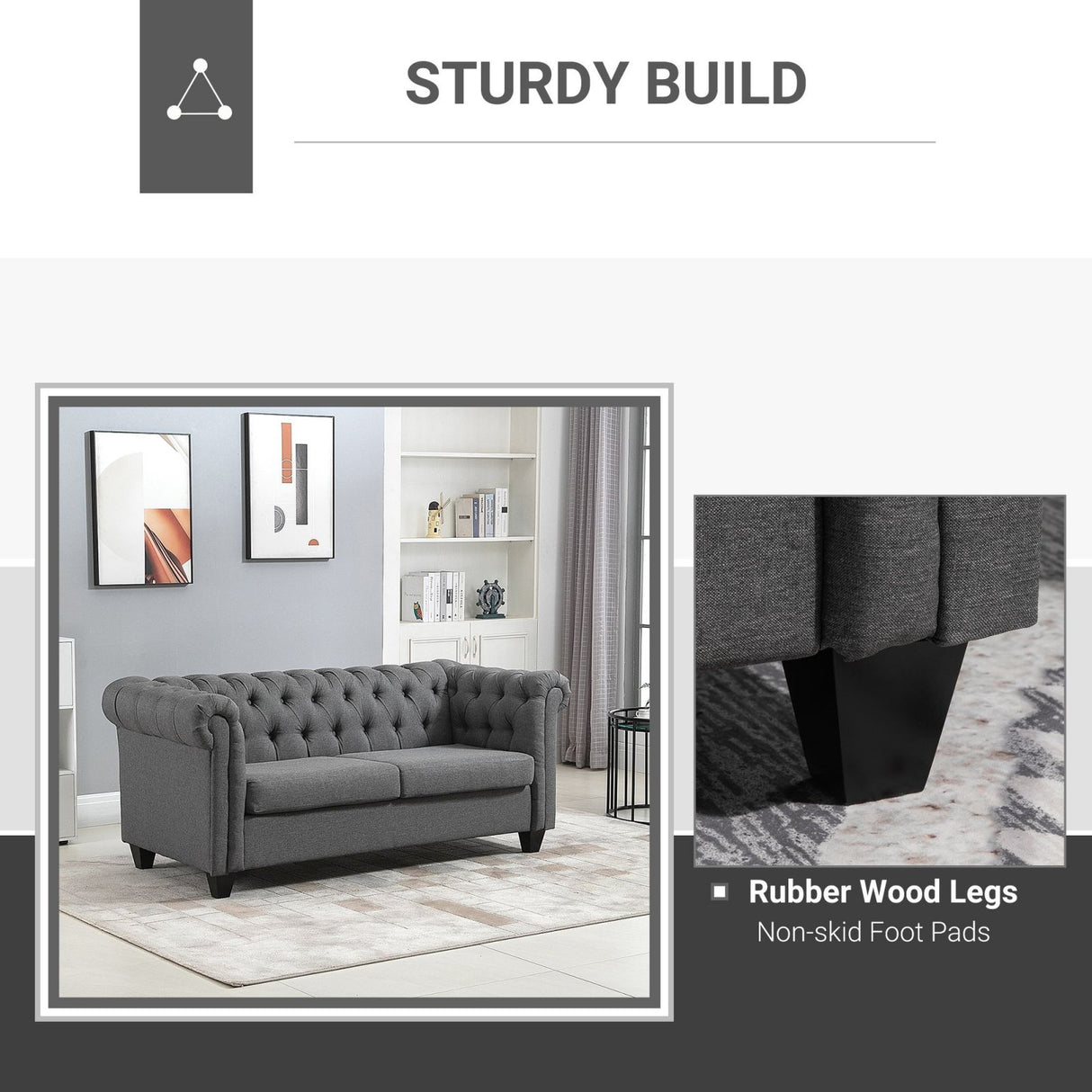 easycomfort easycomfort divano chesterfield 2 posti con rivestimento in tessuto grigio