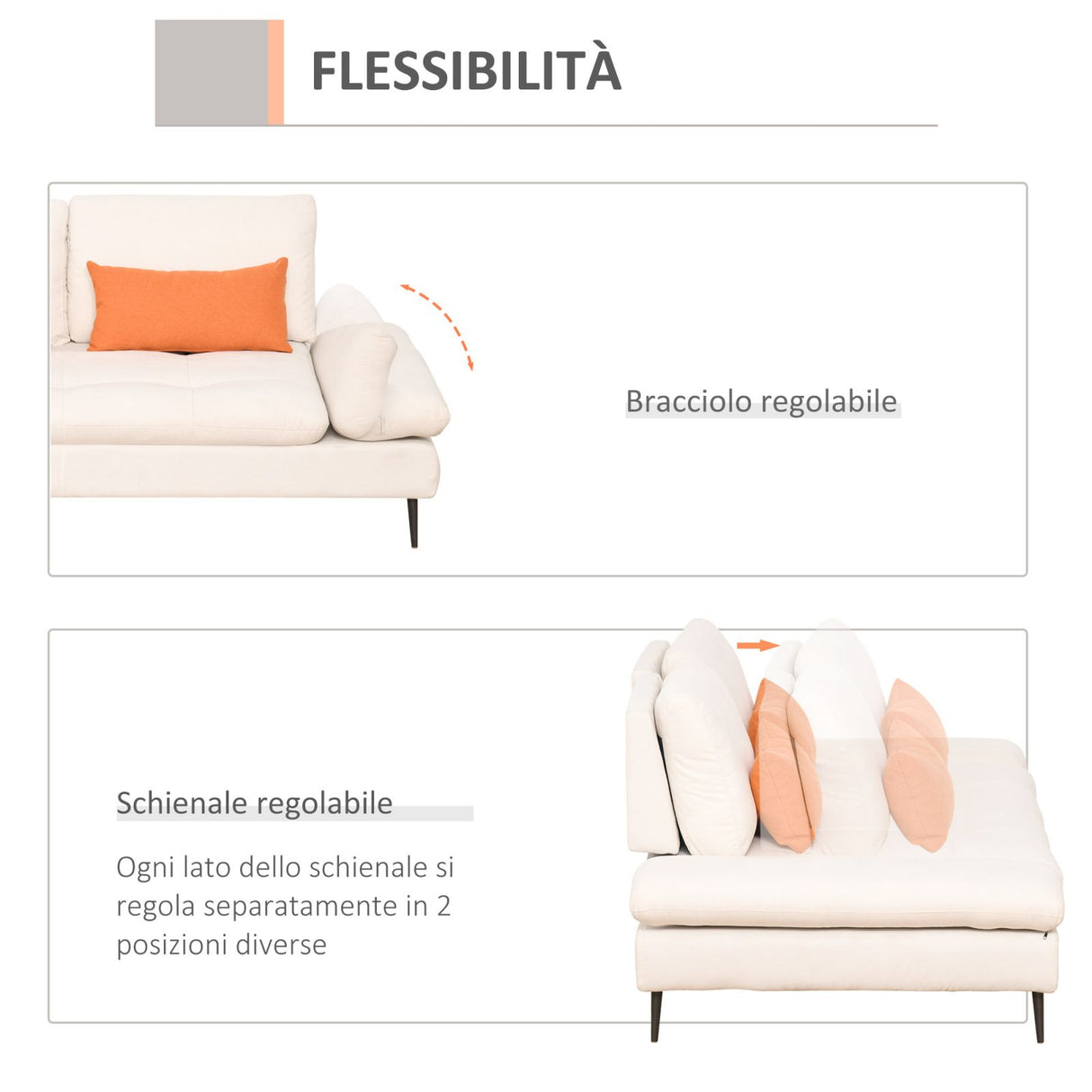 easycomfort easycomfort divano letto 2 posti divanetto in tessuto profondita della seduta regolabile e braccioli 213x112x83cm beige ean 8055776916675