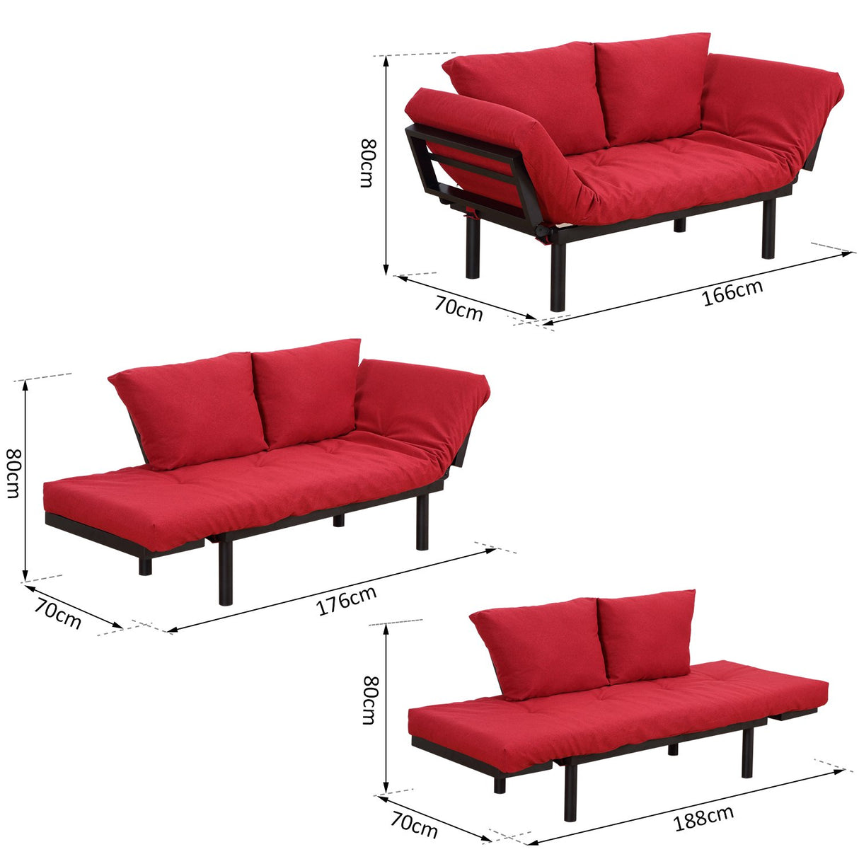 easycomfort easycomfort divano letto 2 posti in tessuto di lino rosso 166x70x80cm ean 8054144139289