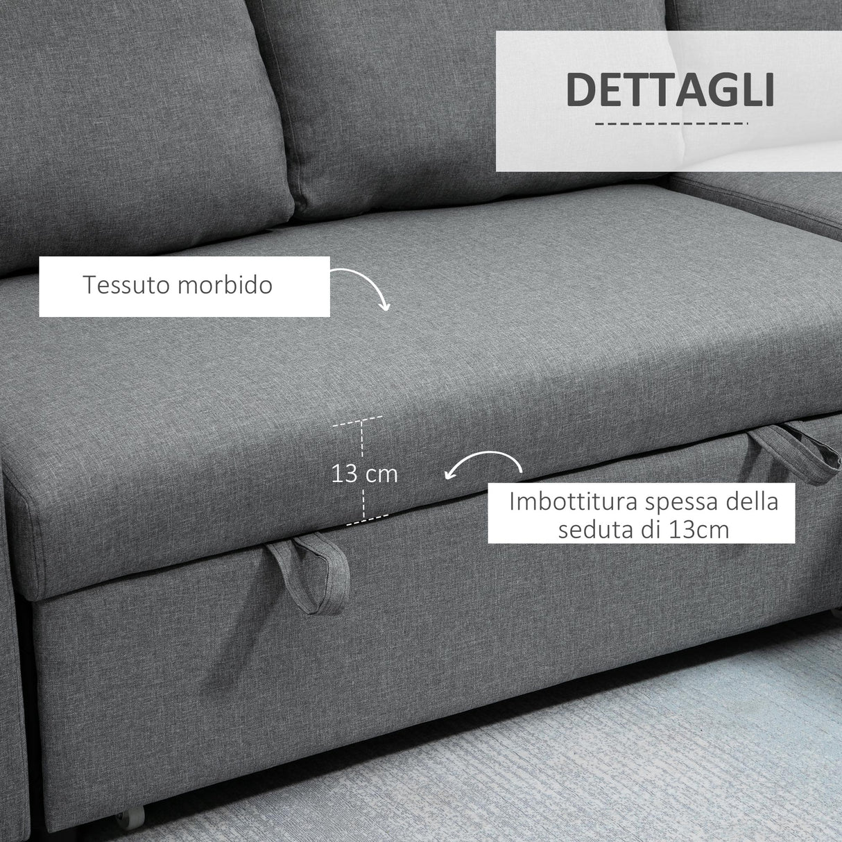 easycomfort easycomfort divano letto 3 posti e penisola con contenitore rivestimento tessuto effetto lino 211 5x146x85cm