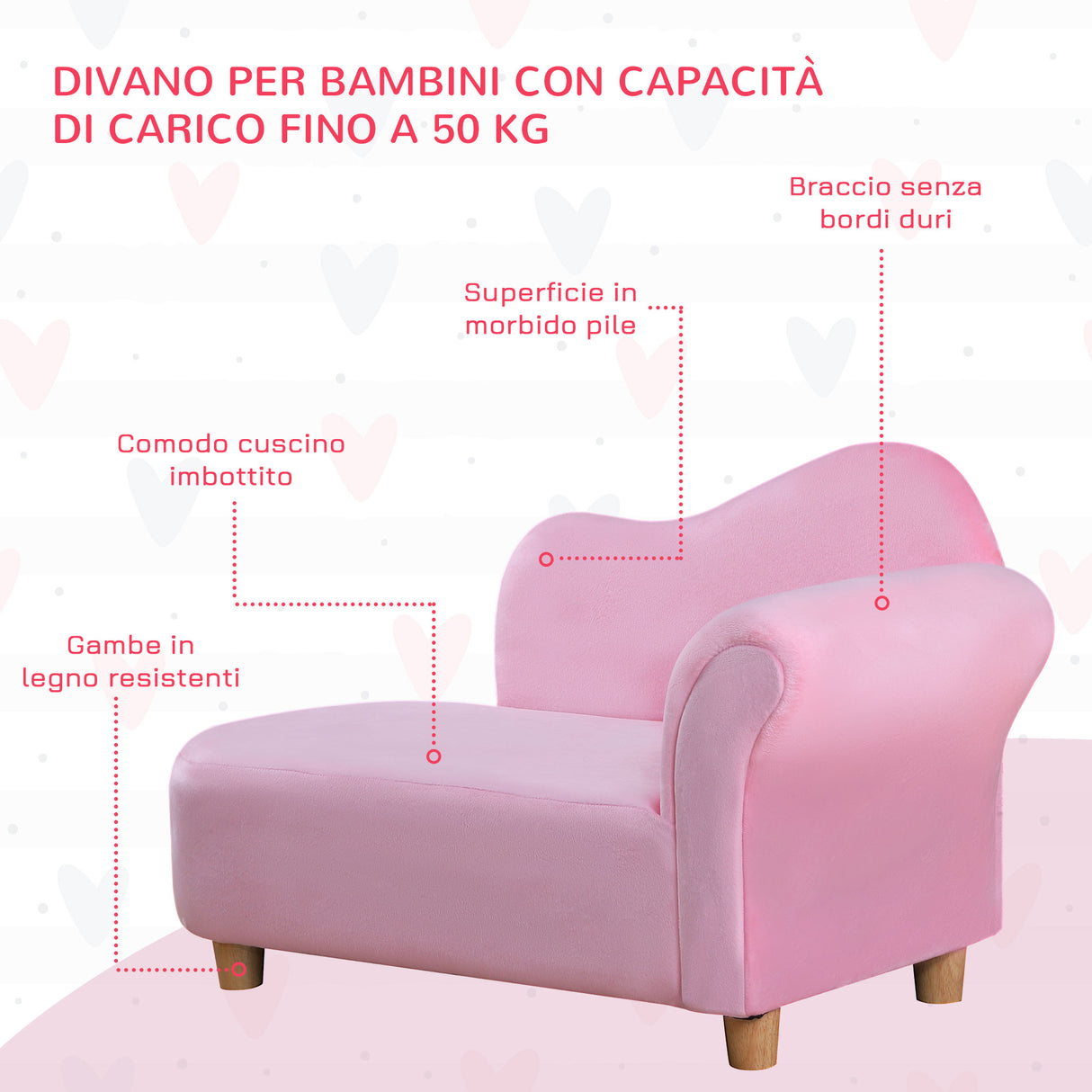 easycomfort easycomfort divano per bambini imbottito con rivestimento morbido e piedini in legno 80x40x49cm rosa