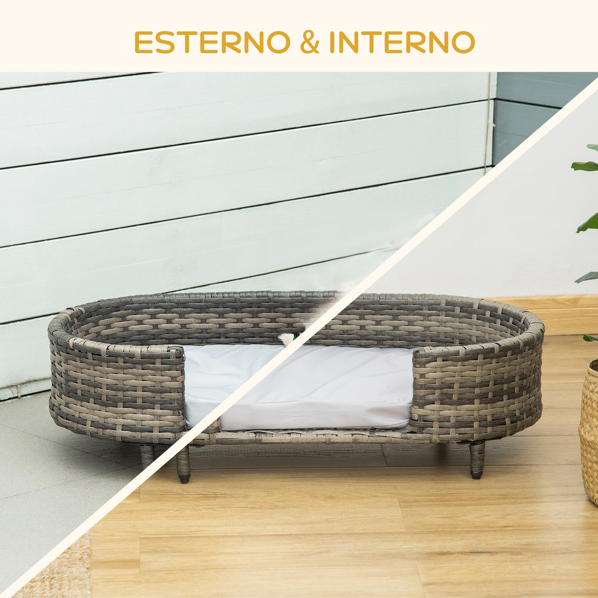 easycomfort easycomfort divano per cani di taglia piccola e media divano rialzato in rattan pe con cuscino impermeabile in gommapiuma 74x42x21cm marrone e grigio