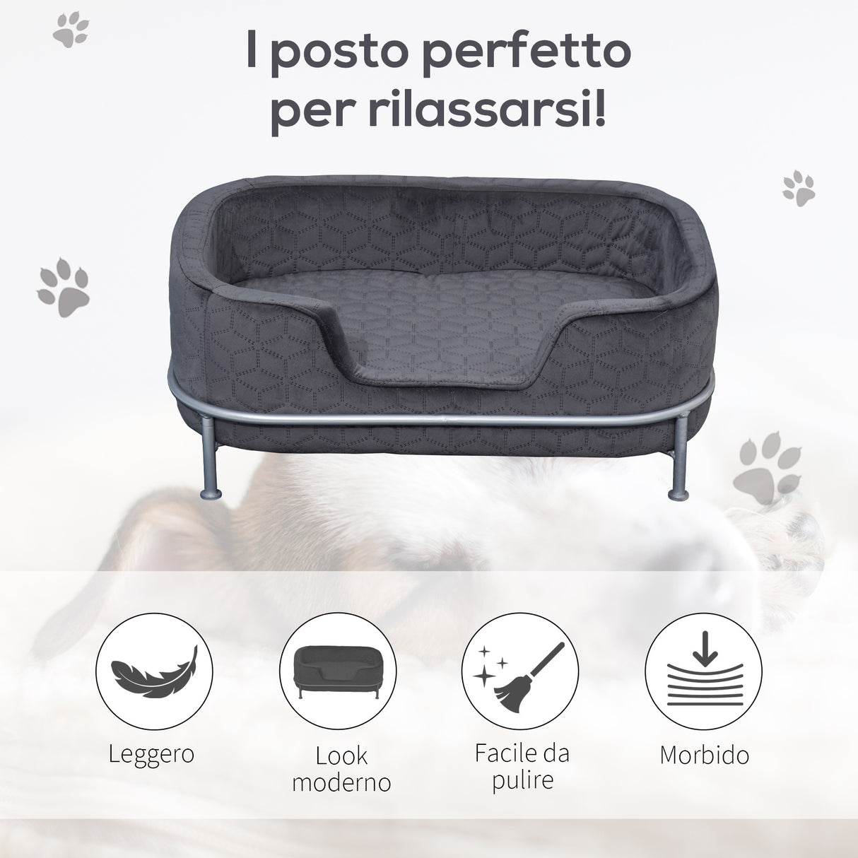 easycomfort easycomfort divano per cani e gatti imbottito in velluto con base in metallo 63 5x43x24 5cm grigio scuro