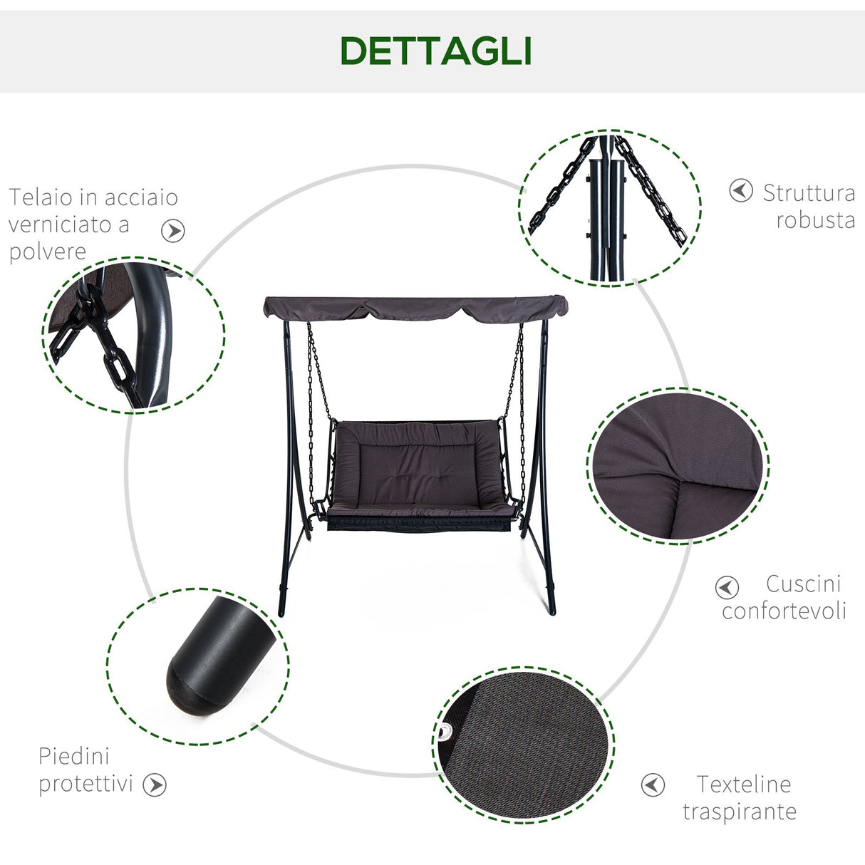easycomfort easycomfort dondolo 2 posti da giardino e terrazzo con seduta inclinata e tettuccio parasole poliestere nero 160x117x173cm ean 8055776913018
