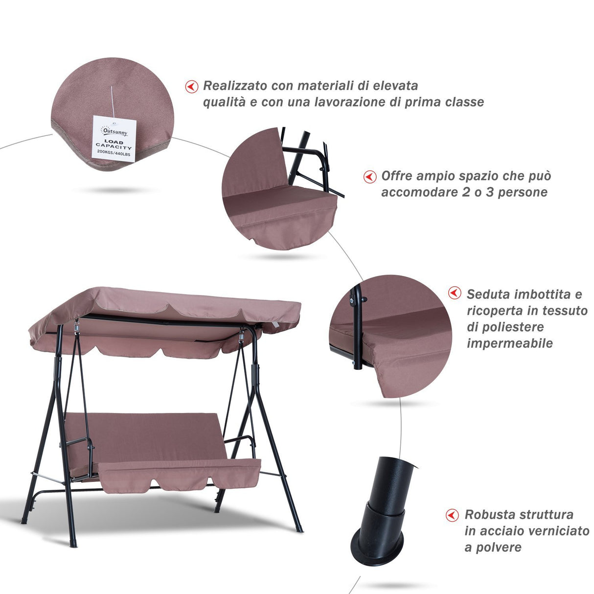 easycomfort easycomfort dondolo con tettuccio parasole inclinabile in acciaio marrone ean 8054144130415