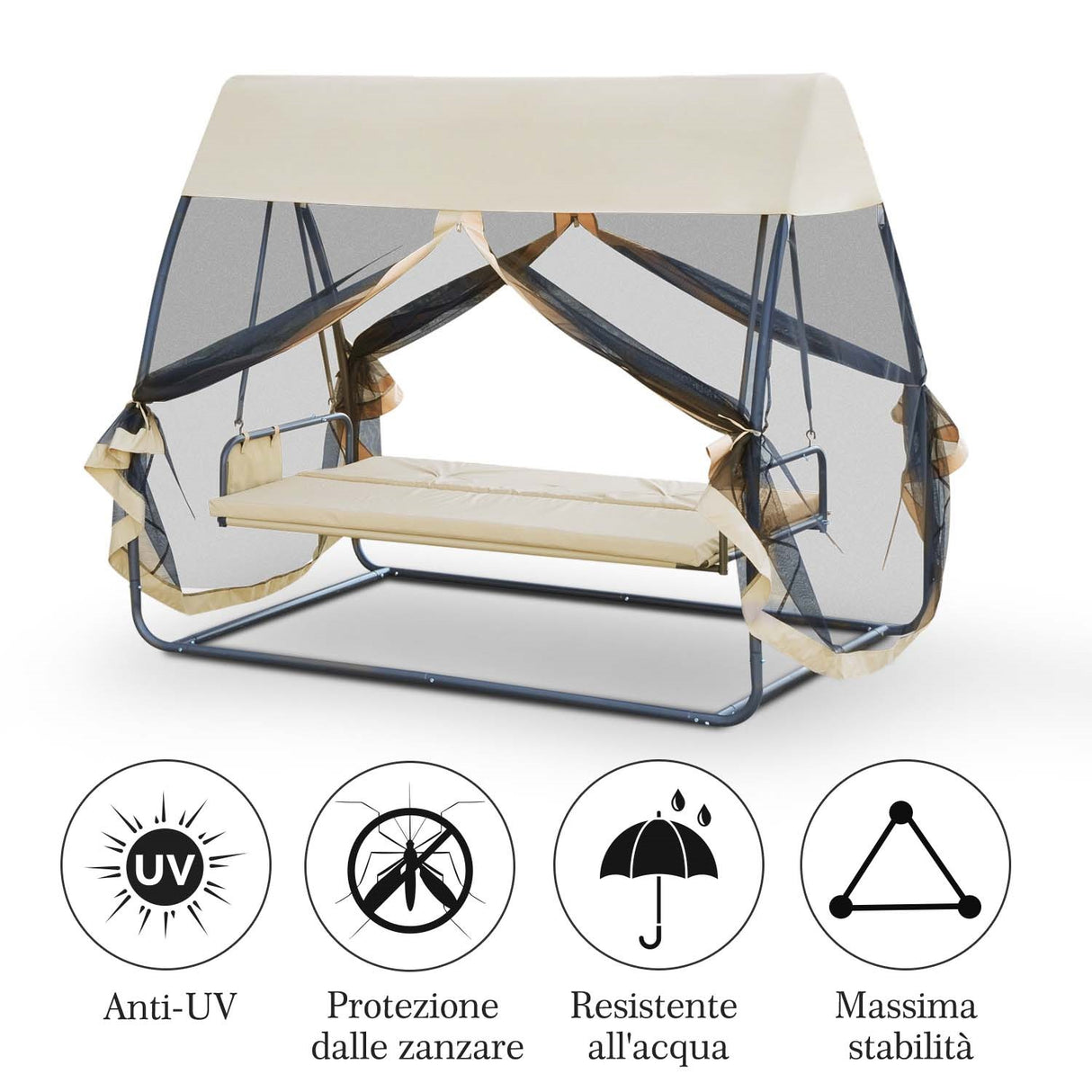 easycomfort easycomfort dondolo letto 3 posti ribaltabile esterno con zanzariera caffe chiaro