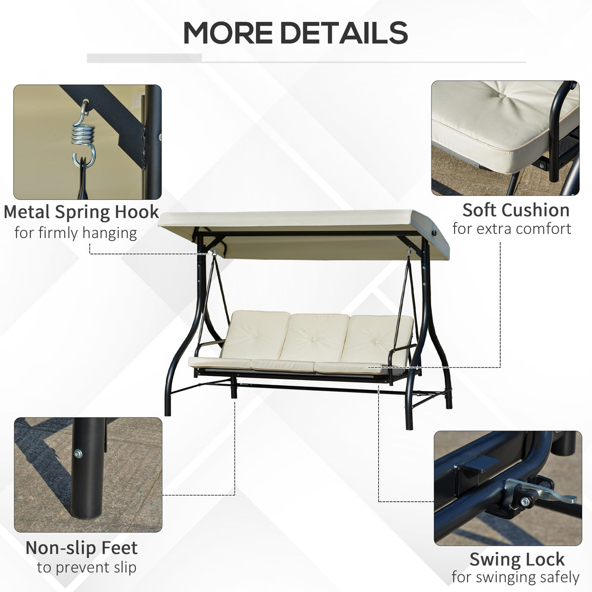 easycomfort easycomfort dondolo letto da giardino 3 posti con tettuccio regolabile metallo e poliestere beige