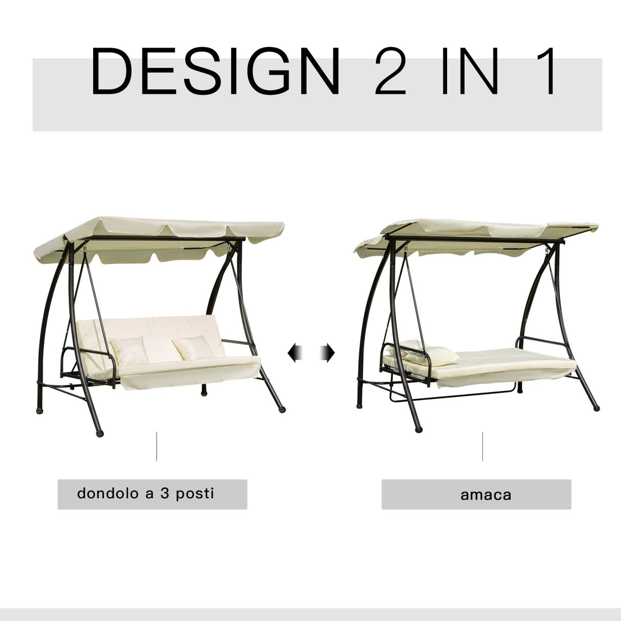 easycomfort easycomfort dondolo reclinabile 3 posti con tettuccio crema 200x125x170cm ean 8055776910123