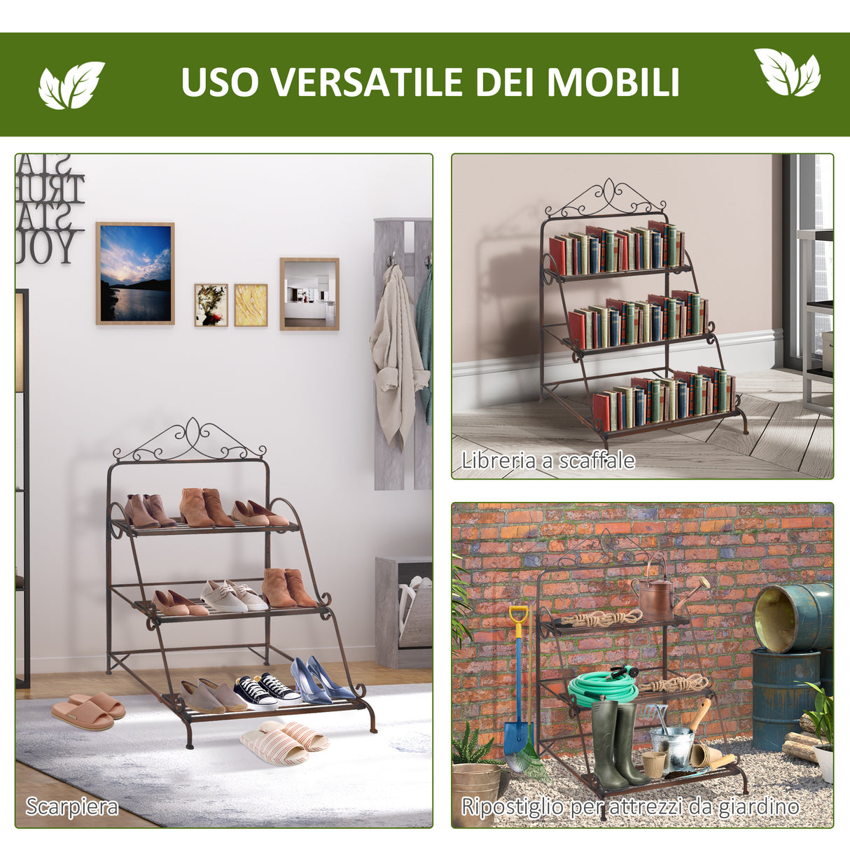 easycomfort easycomfort fioriera da esterni a 3 livelli salvaspazio struttura in metallo 60 5x59 5x95 5cm marrone