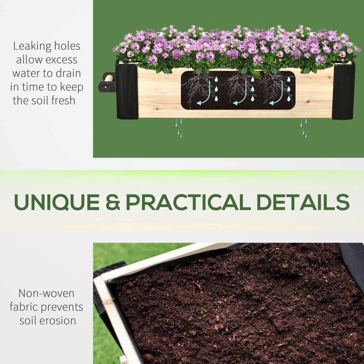 easycomfort easycomfort fioriera rialzata a 2 ruote da esterno in legno naturale per fiori e piante da giardino