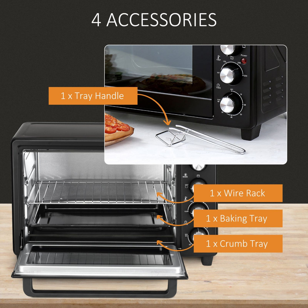 easycomfort easycomfort fornetto elettrico 32l regolazione temperatura e timer 3 modalita di cottura e accessori 1600w 52 2x38 1x33 5cm nero