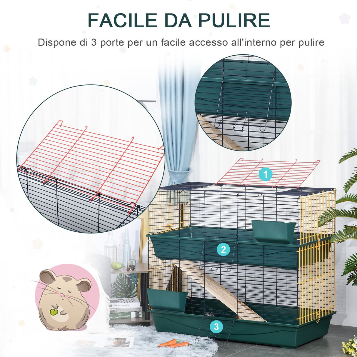 easycomfort easycomfort gabbia per conigli nani e piccoli roditori a 2 livelli con rampa 3 porte e 2 mangiatoie ean 8055776912042