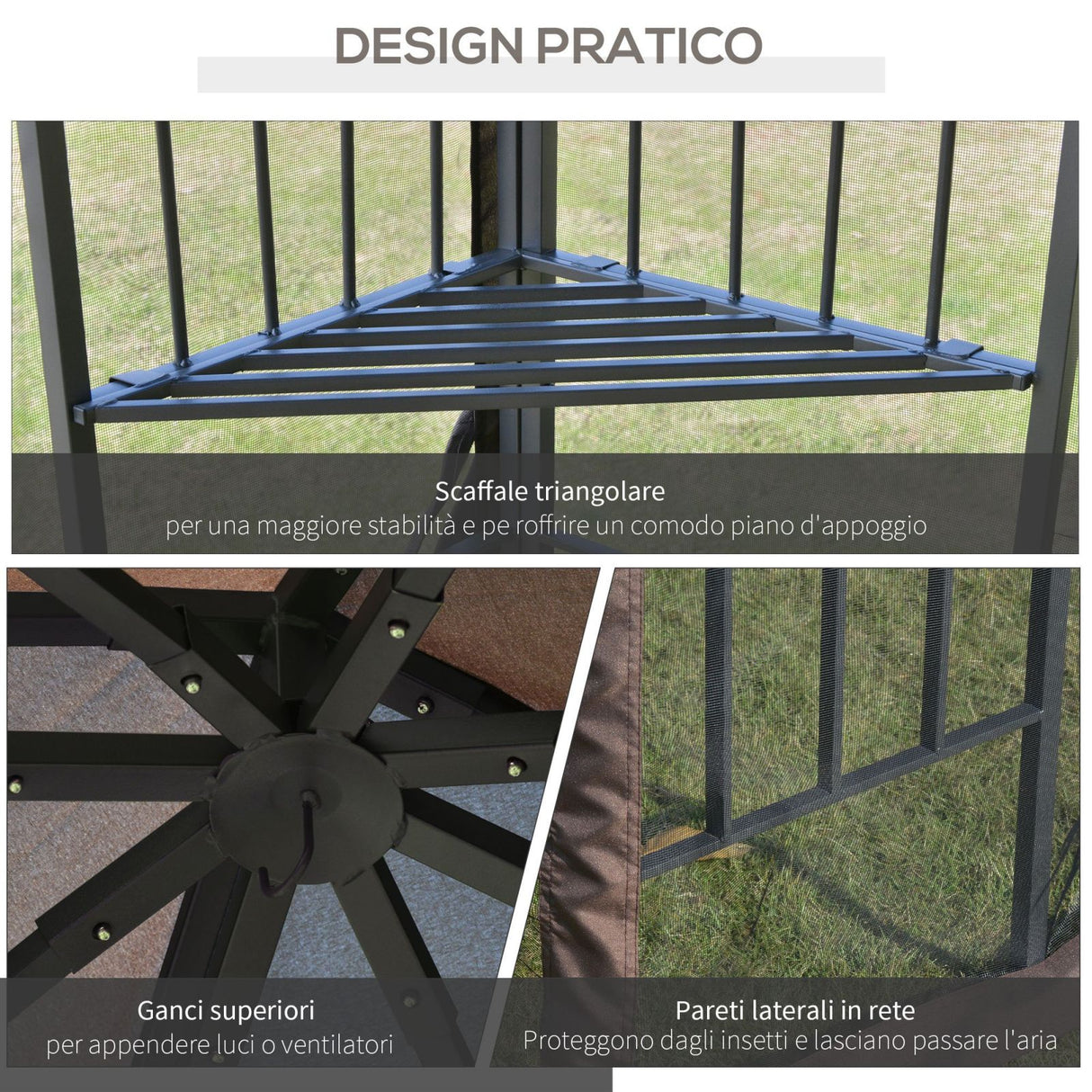 easycomfort easycomfort gazebo da giardino 3x3m con zanzariera e tetto a 2 livelli mensole laterali e ganci caffe ean 8055776915548