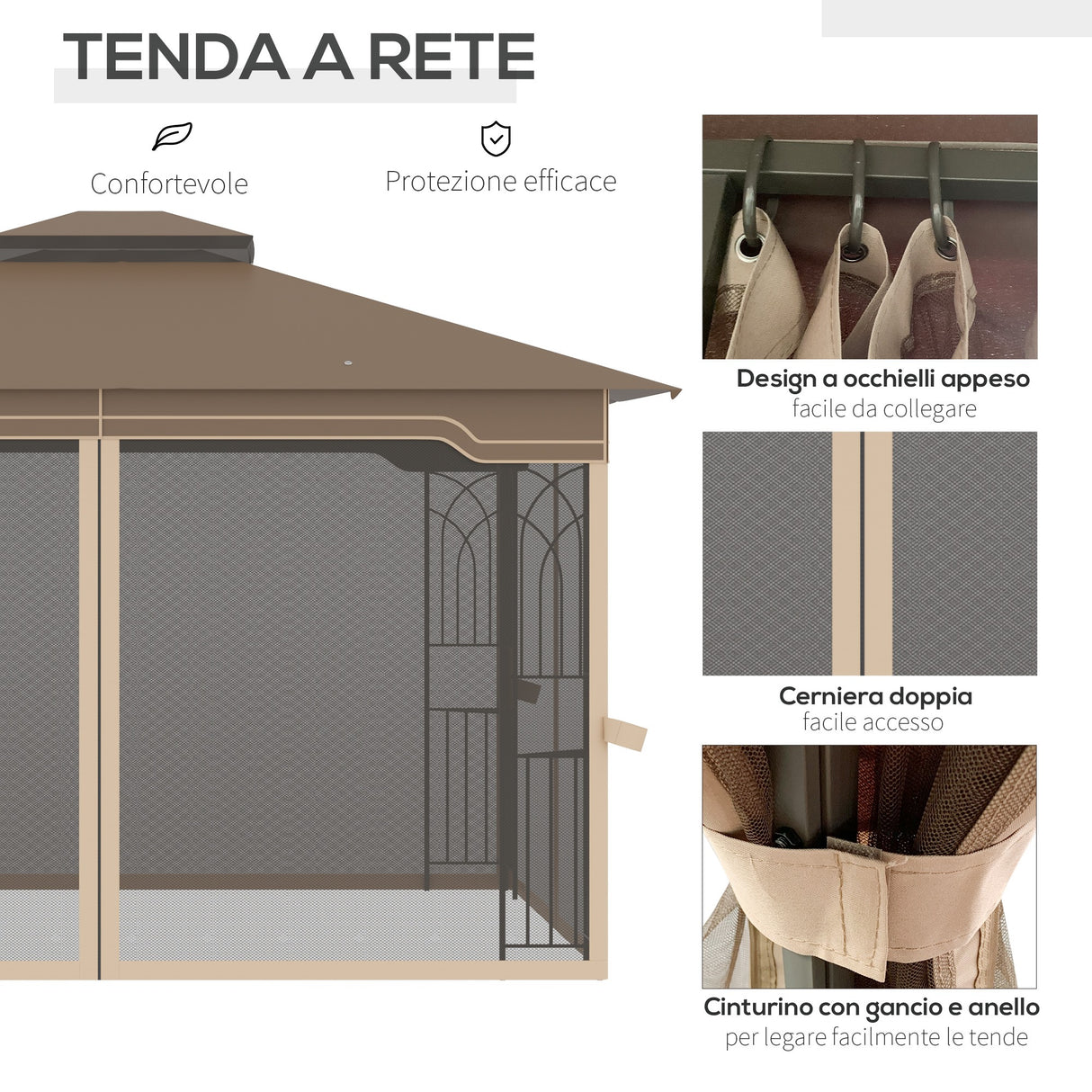 easycomfort easycomfort gazebo da giardino con zanzariera doppio tetto e struttura metallo 3 7x3m marrone e beige