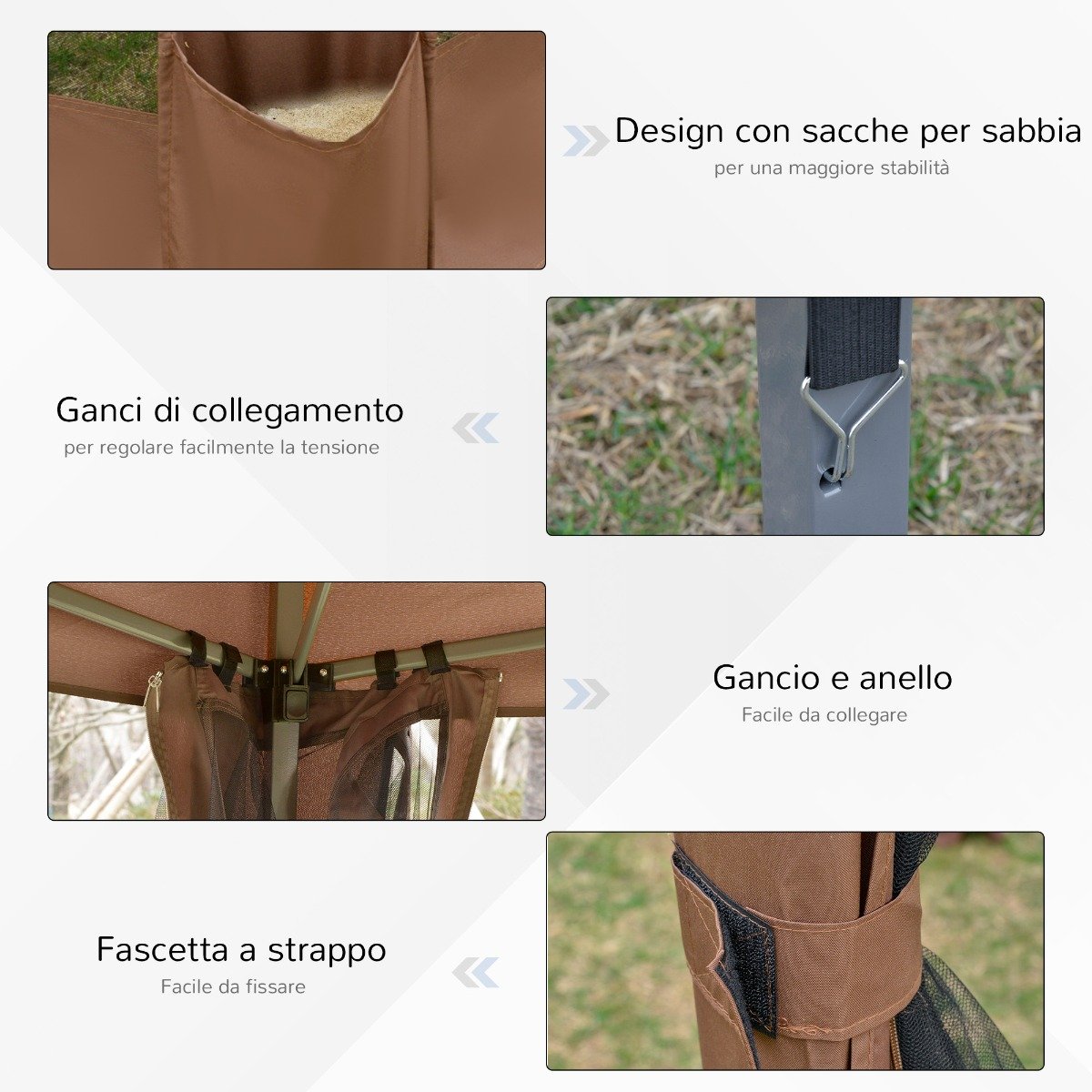 easycomfort easycomfort gazebo da giardino pieghevole con zanzariera struttura esagonale acciaio e poliestere 3 6x3 6x2 6m marrone ean 8055776915838