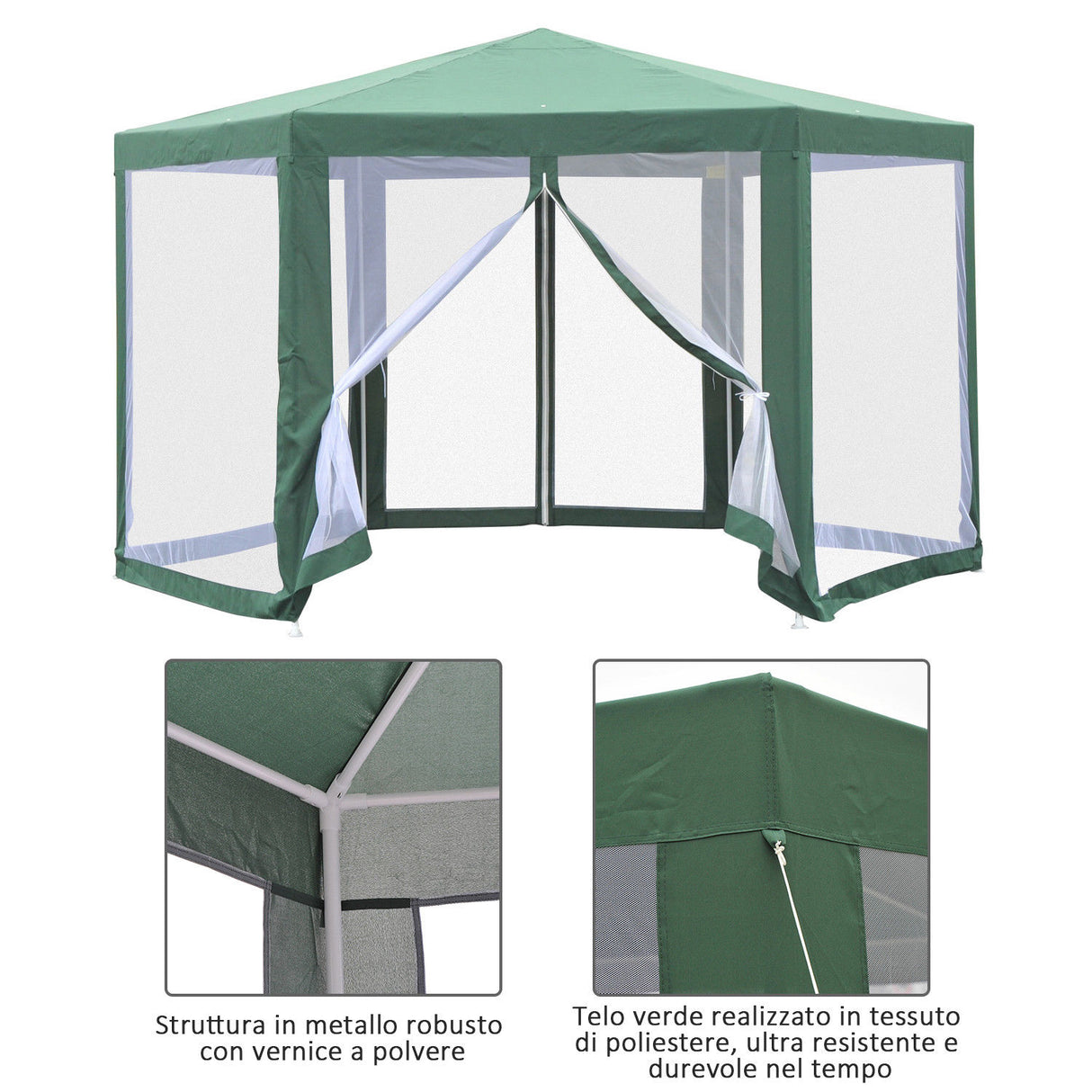 easycomfort easycomfort gazebo esagonale con zanzariere in ferro e poliestere verde ean 8054144138459