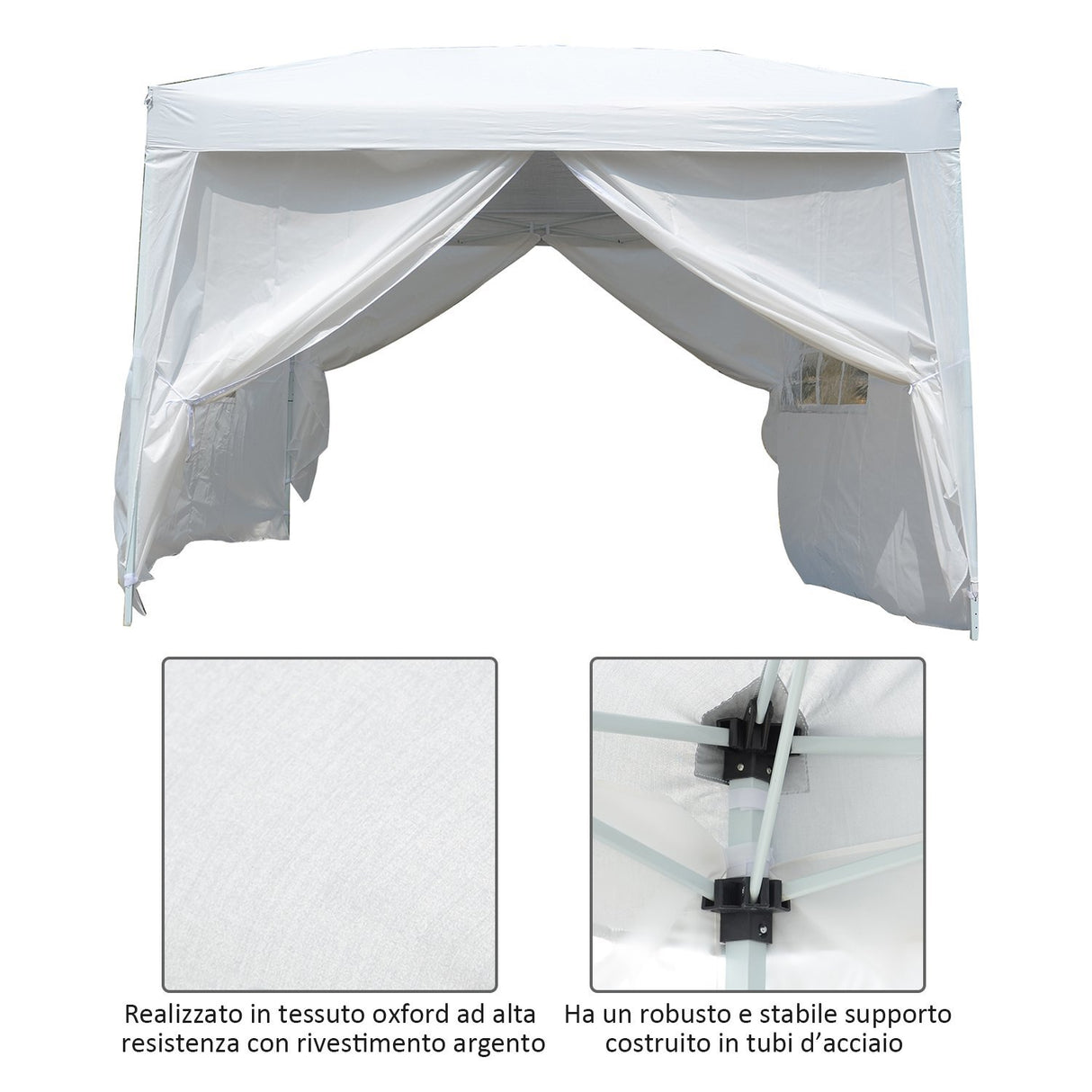 easycomfort easycomfort gazebo impermeabile con pannelli laterali in tessuto oxford bianco 3x3m ean 8054144132631