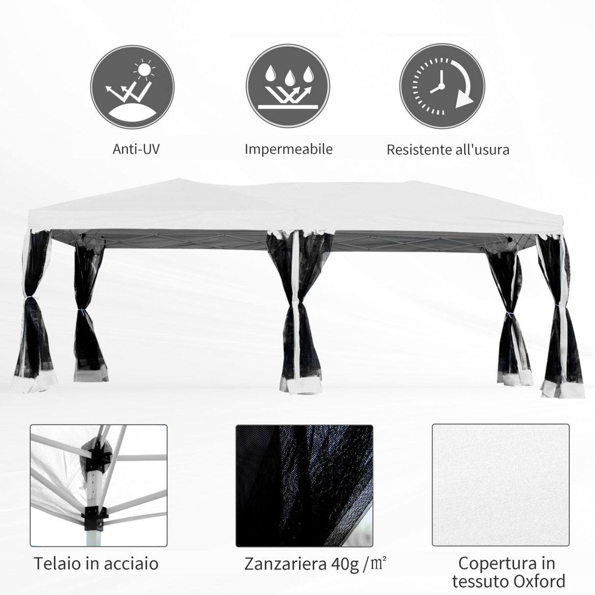 easycomfort easycomfort gazebo pieghevole con zanzariera bianco 3x6m ean 8055776915371