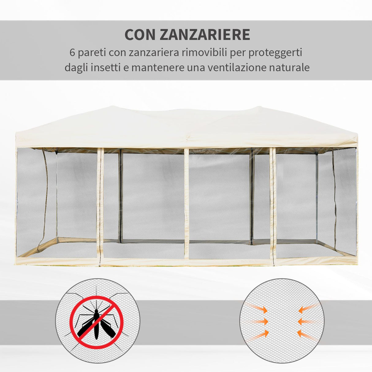 easycomfort easycomfort gazebo pieghevole in acciaio con zanzariere in polietilene beige 3x6m ean 8055776914619