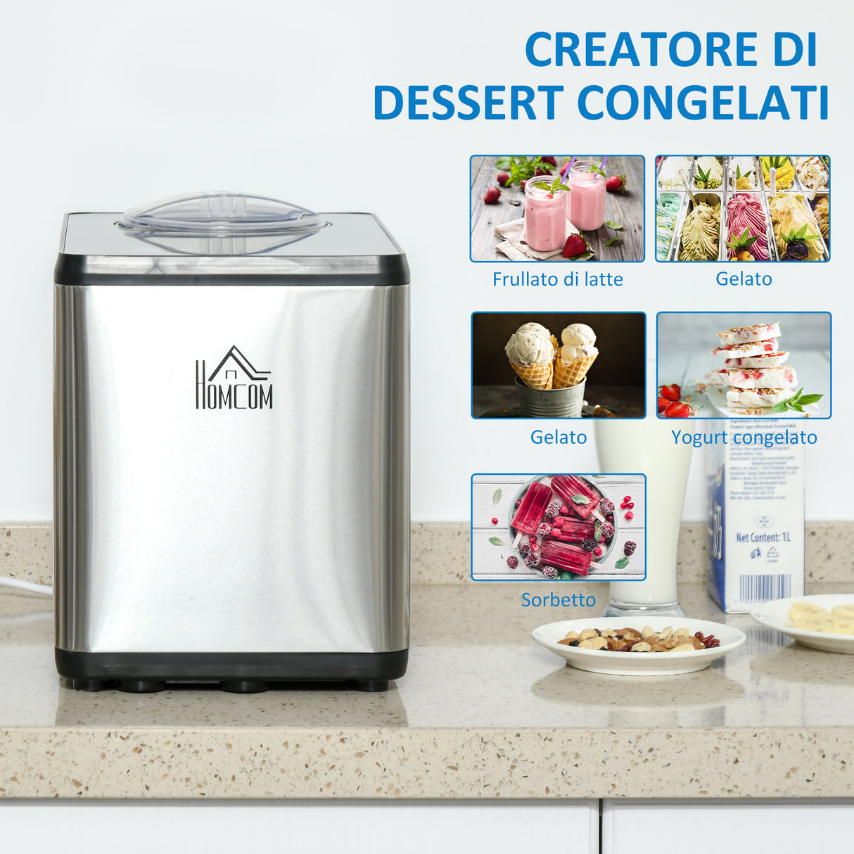 easycomfort easycomfort gelatiera da 1 5l in acciaio per gelati yogurt e milkshake 38 4x24x32cm