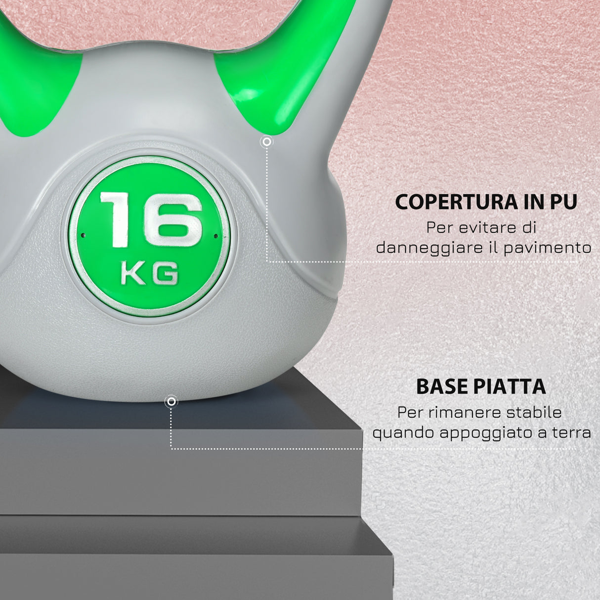 easycomfort easycomfort kettlebell 16kg in pu e sabbia con base piatta e impugnatura per stacchi squat e sollevamenti 26x18x32 cm verde