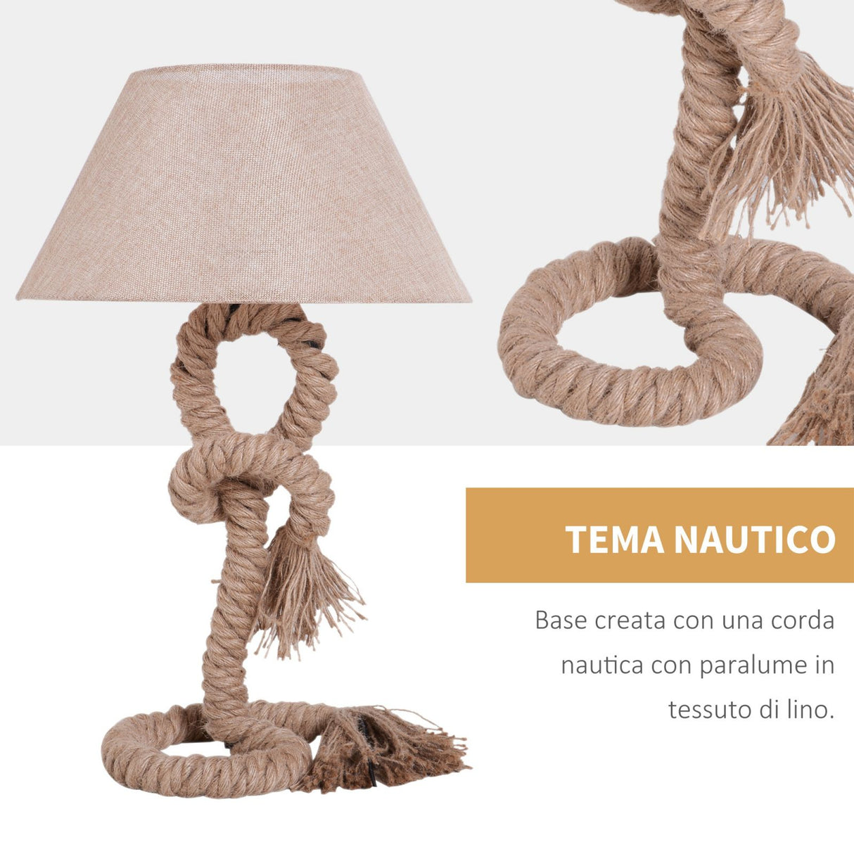 easycomfort easycomfort lampada da comodino abat jour in corda di canapa beige 40x40x65cm ean 8054144136202