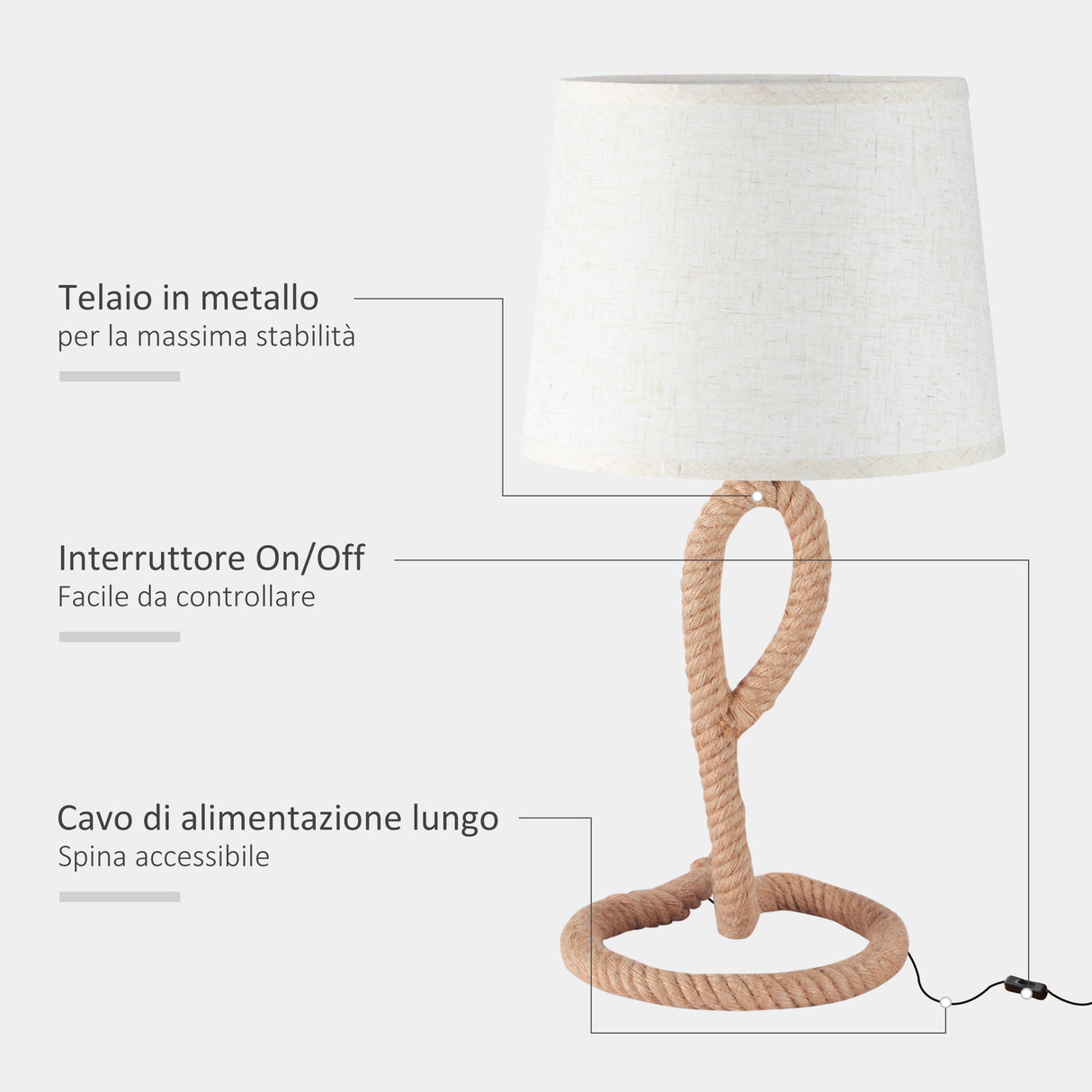 easycomfort easycomfort lampada da tavolo stile marinaro in corda e tessuto attacco e27 abat jour per casa e ufficio 30x56cm beigebianco