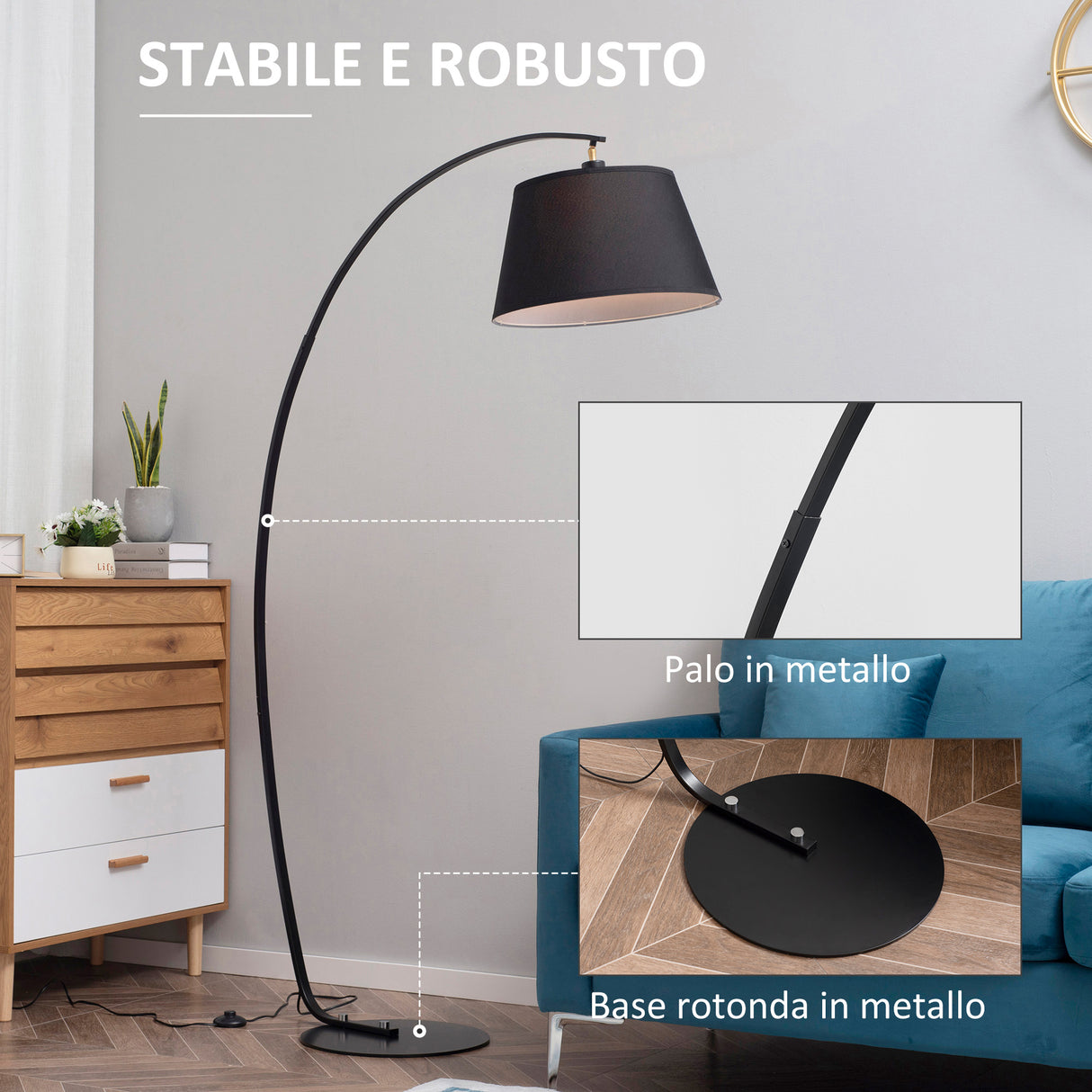 easycomfort easycomfort lampada da terra ad arco con paralume in tessuto e piantana rotonda 100x43x177cm grigio scuro