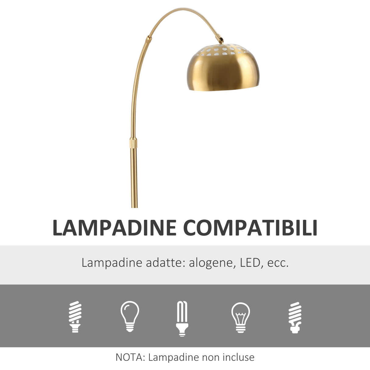 easycomfort easycomfort lampada da terra ad arco con paralume regolabile e base rotonda in acciaio 30x100x167cm oro e nero