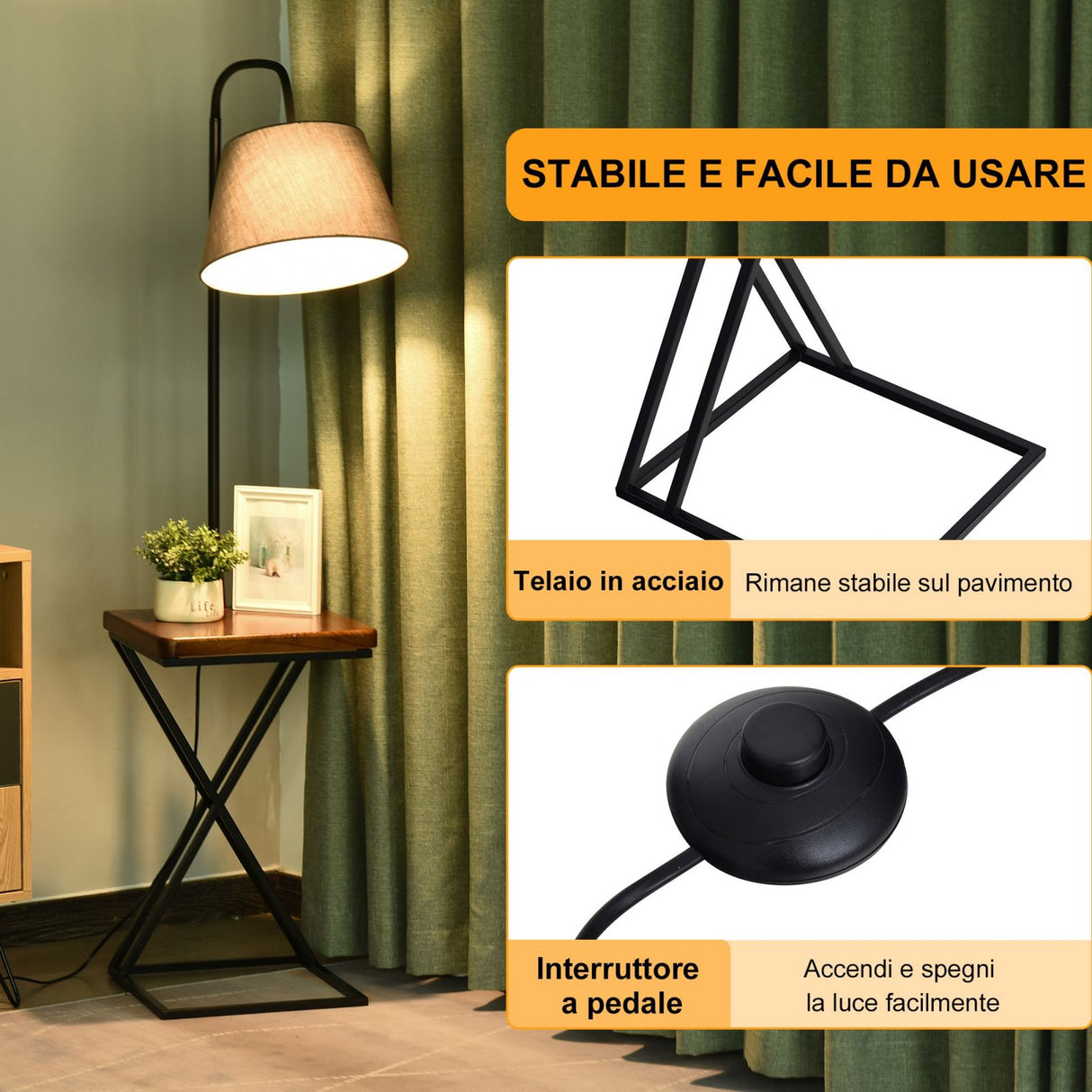easycomfort easycomfort lampada da terra con ripiano in acciaio e legno ean 8055776914121