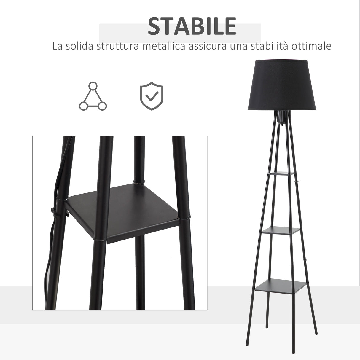 easycomfort easycomfort lampada da terra di design con 3 mensole e interruttore a pedale attacco e27 e struttura in metallo 35x35x173cm nero