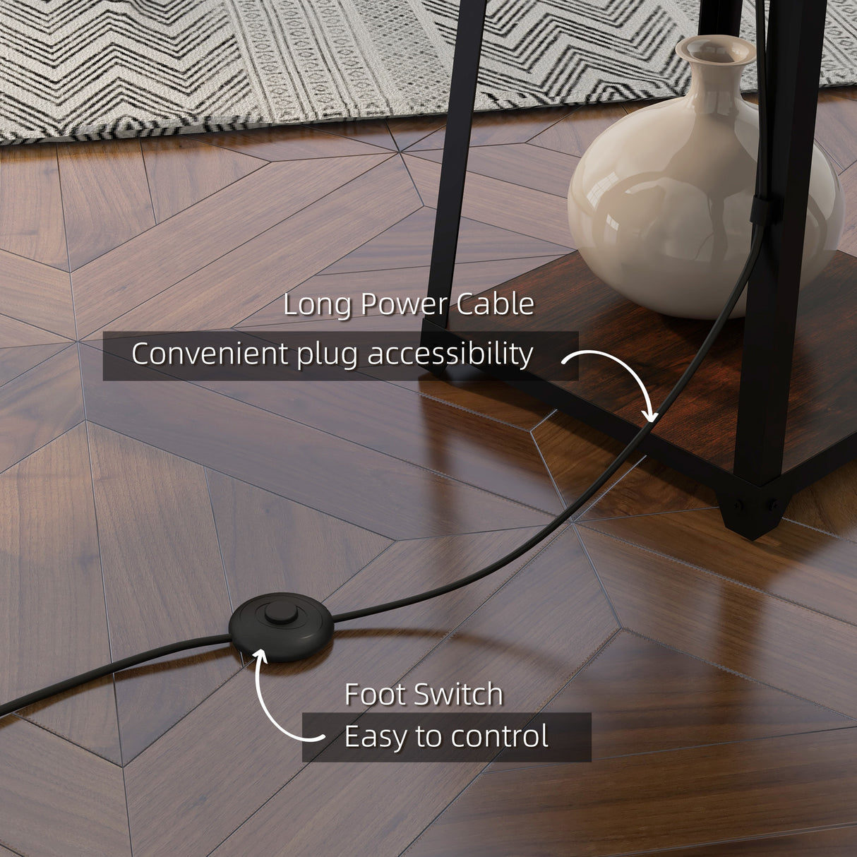 easycomfort easycomfort lampada da terra in metallo e mdf a 3 ripiani con paralume in tessuto 42x166 cm nero e beige