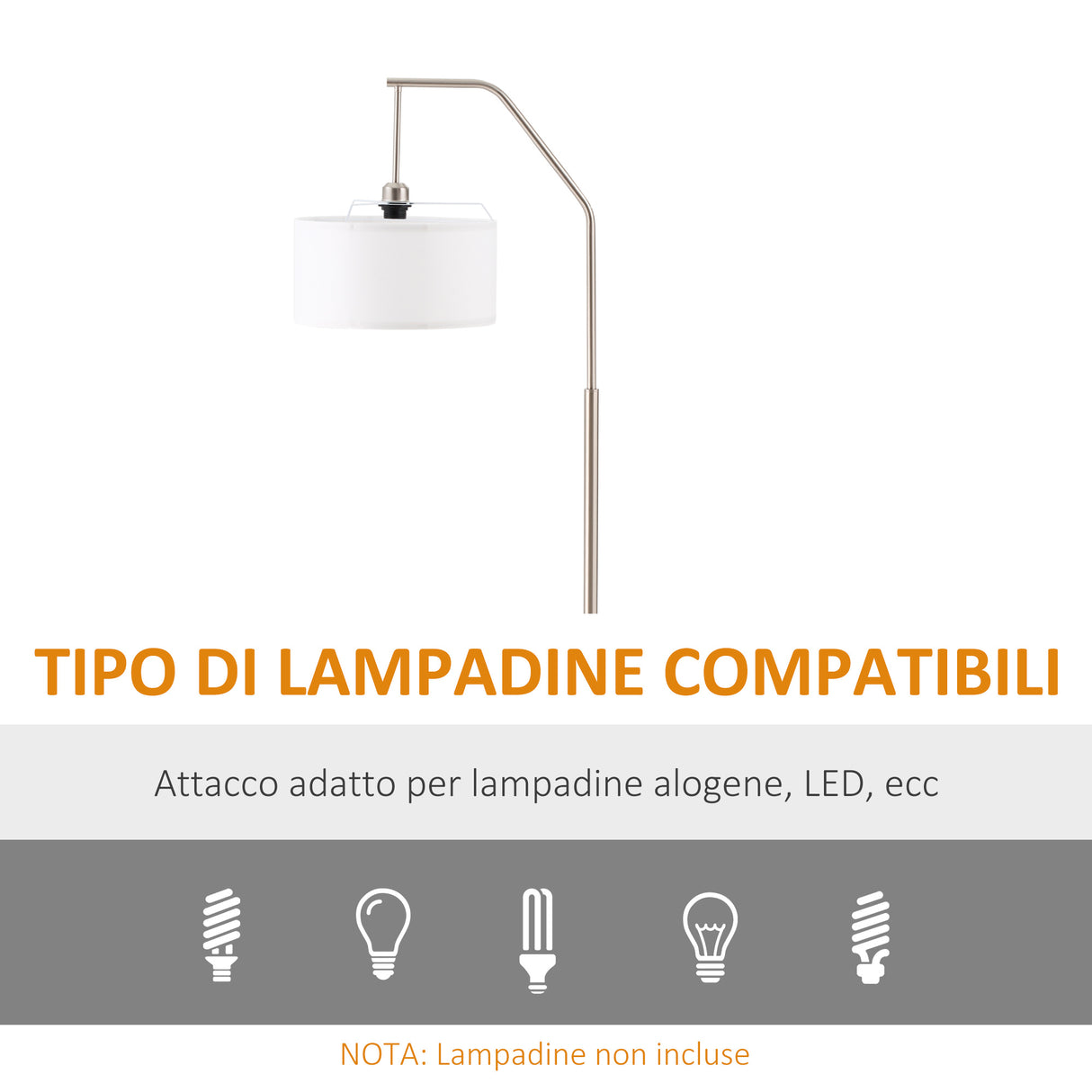 easycomfort easycomfort lampada da terra moderna in acciaio con paralume in tessuto bianco 61x33x160cm