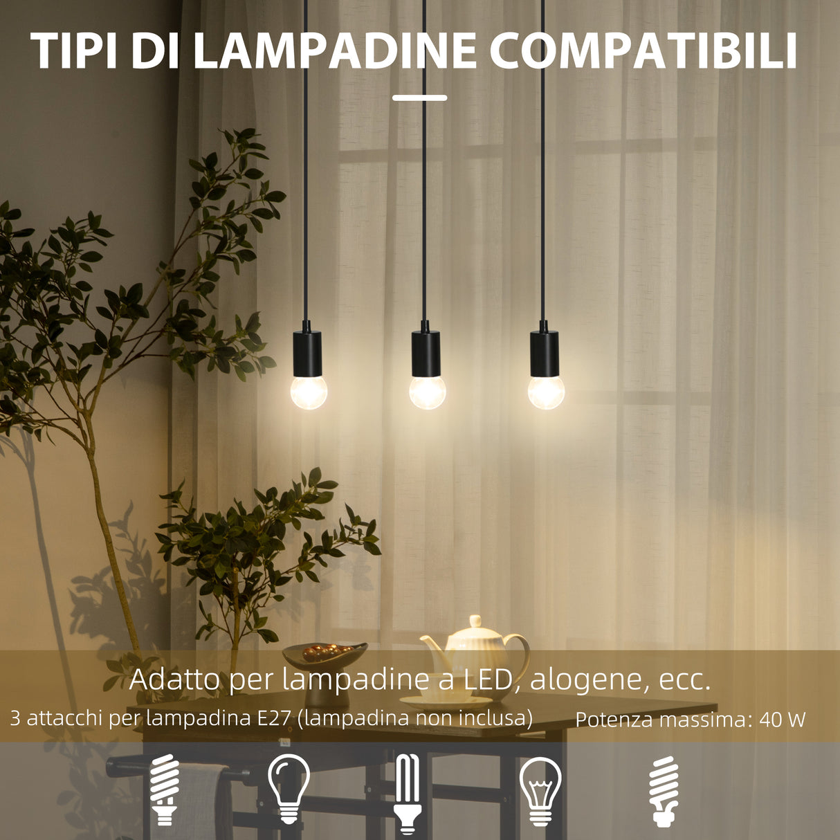 easycomfort easycomfort lampadario a sospensione stile industriale con 3 lampadine in legno e metallo 50x8x33cm nero