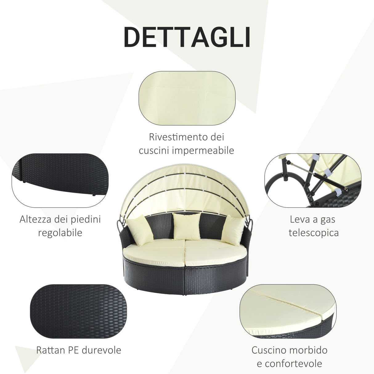 easycomfort easycomfort lettino prendisole conchiglia con poggiapiedi e tenda parasole in pe rattan nero
