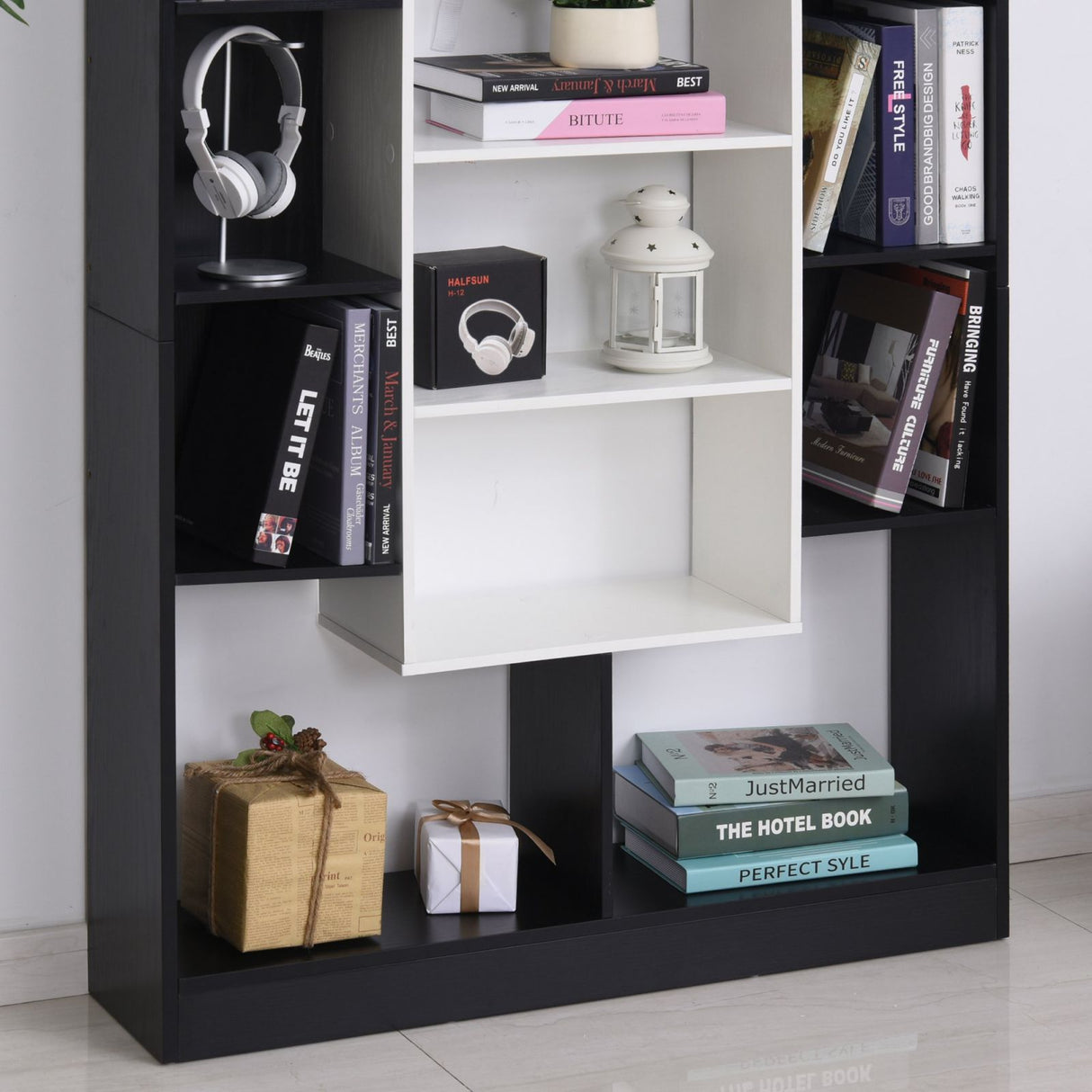 easycomfort easycomfort libreria a muro dal design moderno in legno bianco e nero 95 x 22 x 150cm ean 8054144130972