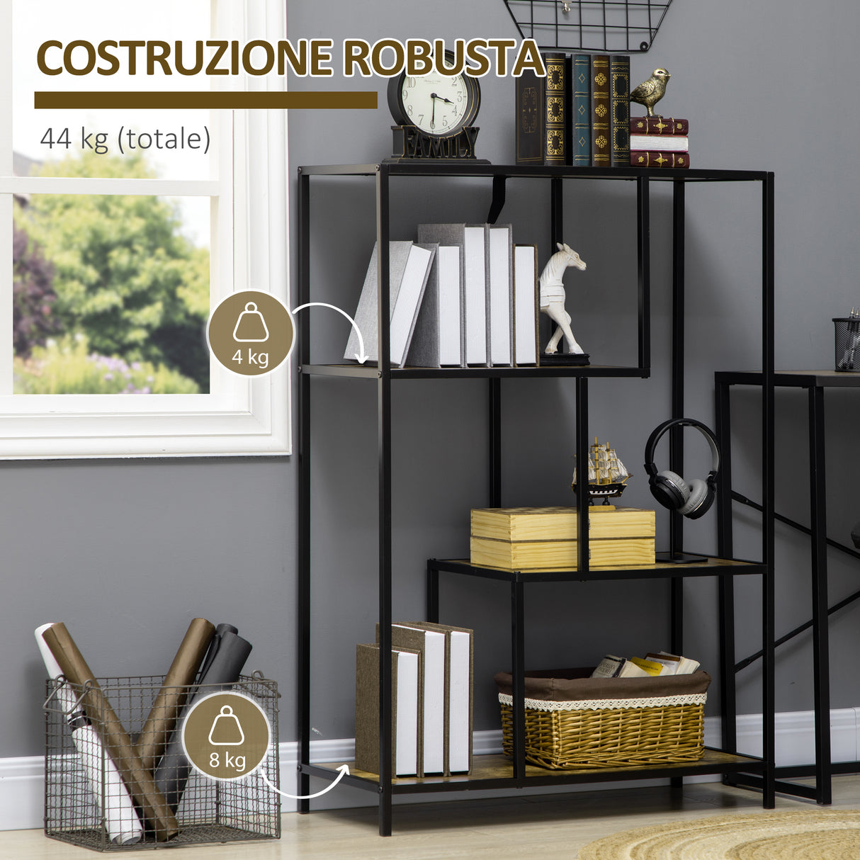 easycomfort easycomfort libreria moderna 4 ripiani stile industriale in legno e metallo 83x34x180cm marrone